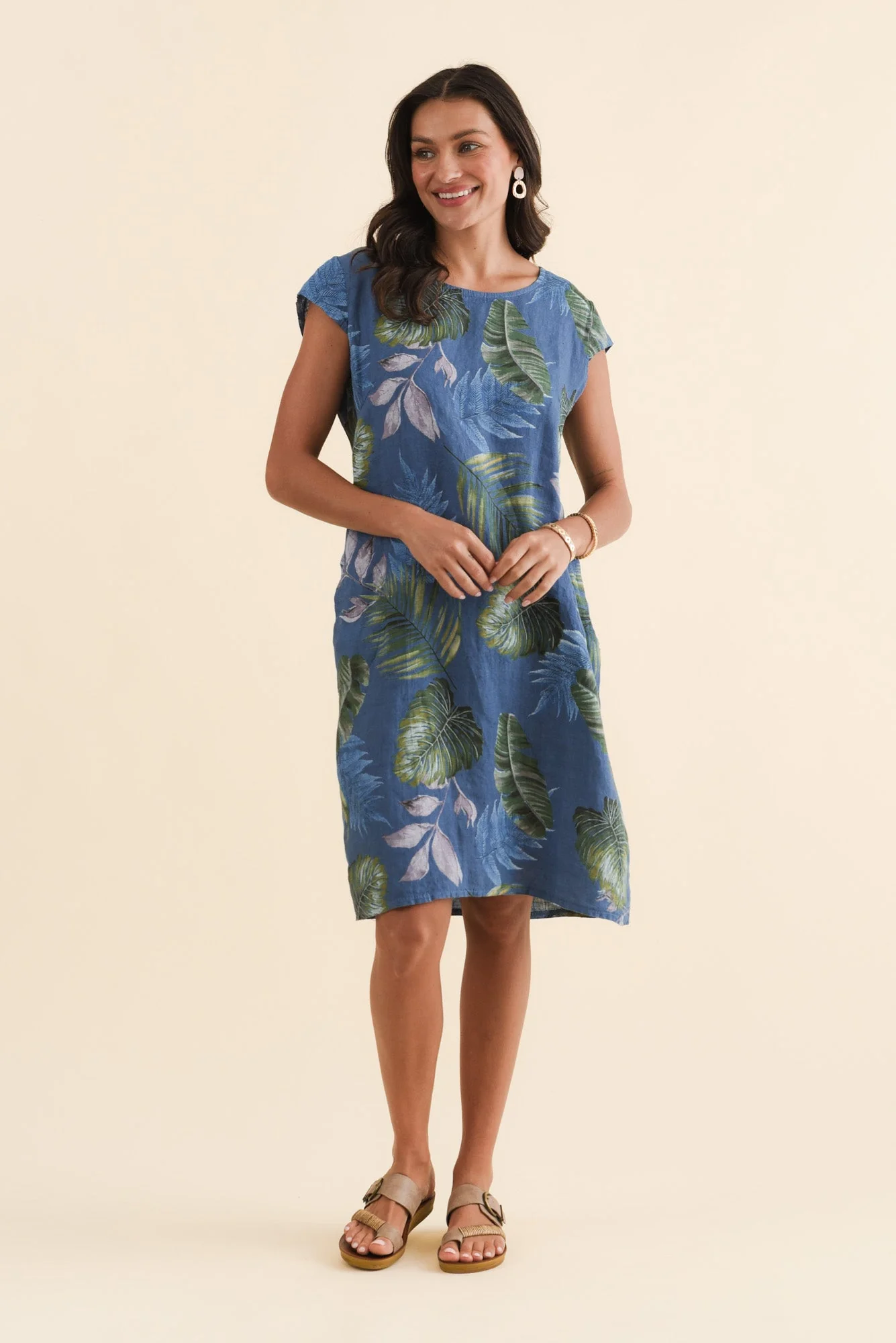Tina Steel Palm Linen Pocket Dress - Image 3