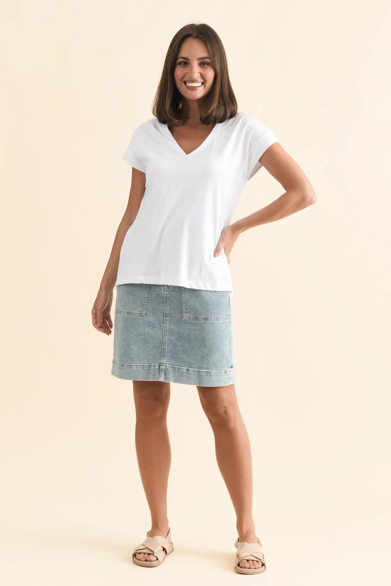 Tracy White Cotton V Neck Tee - Image 6