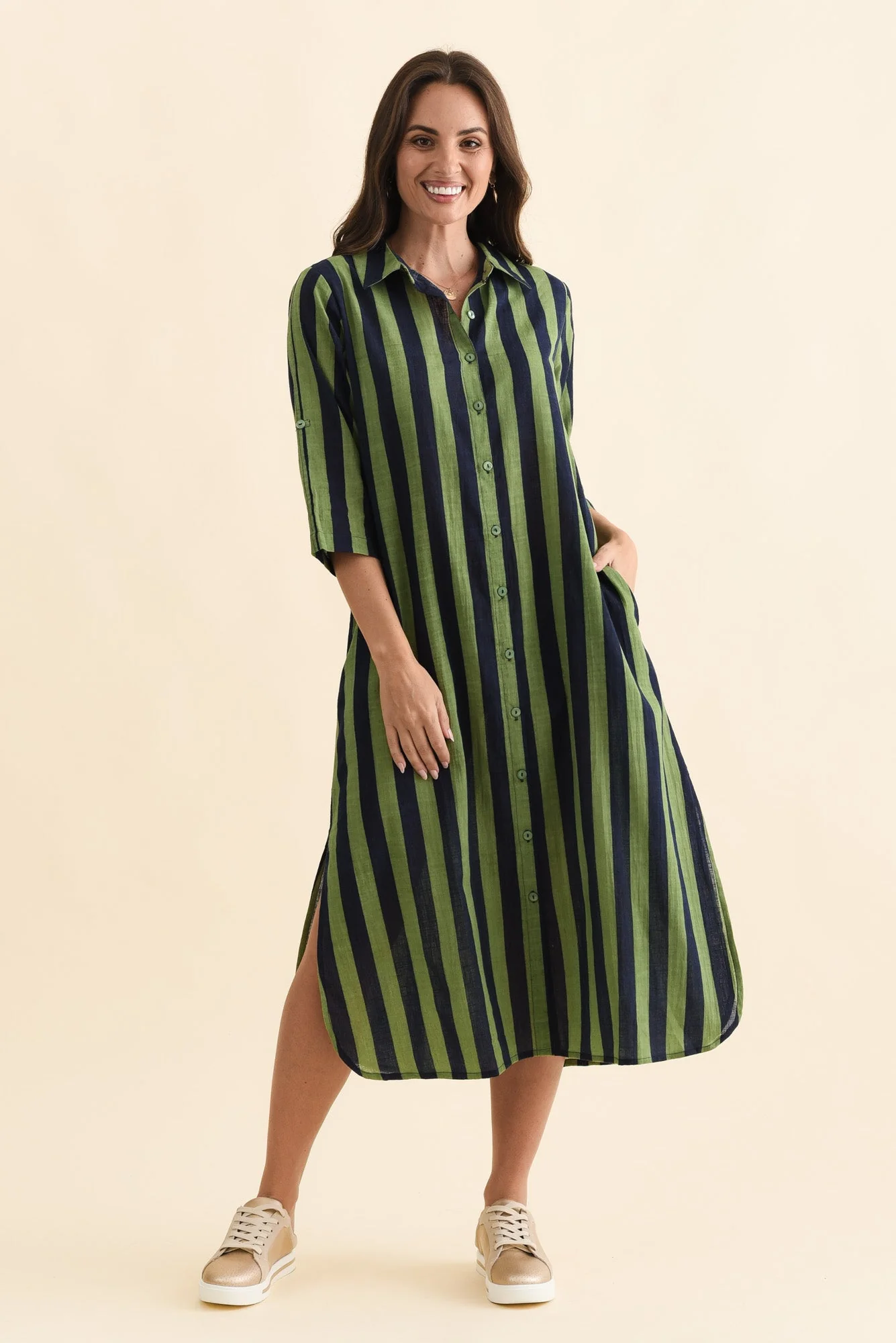 Tricia Indigo Stripe Cotton Shirt Dress - Image 2