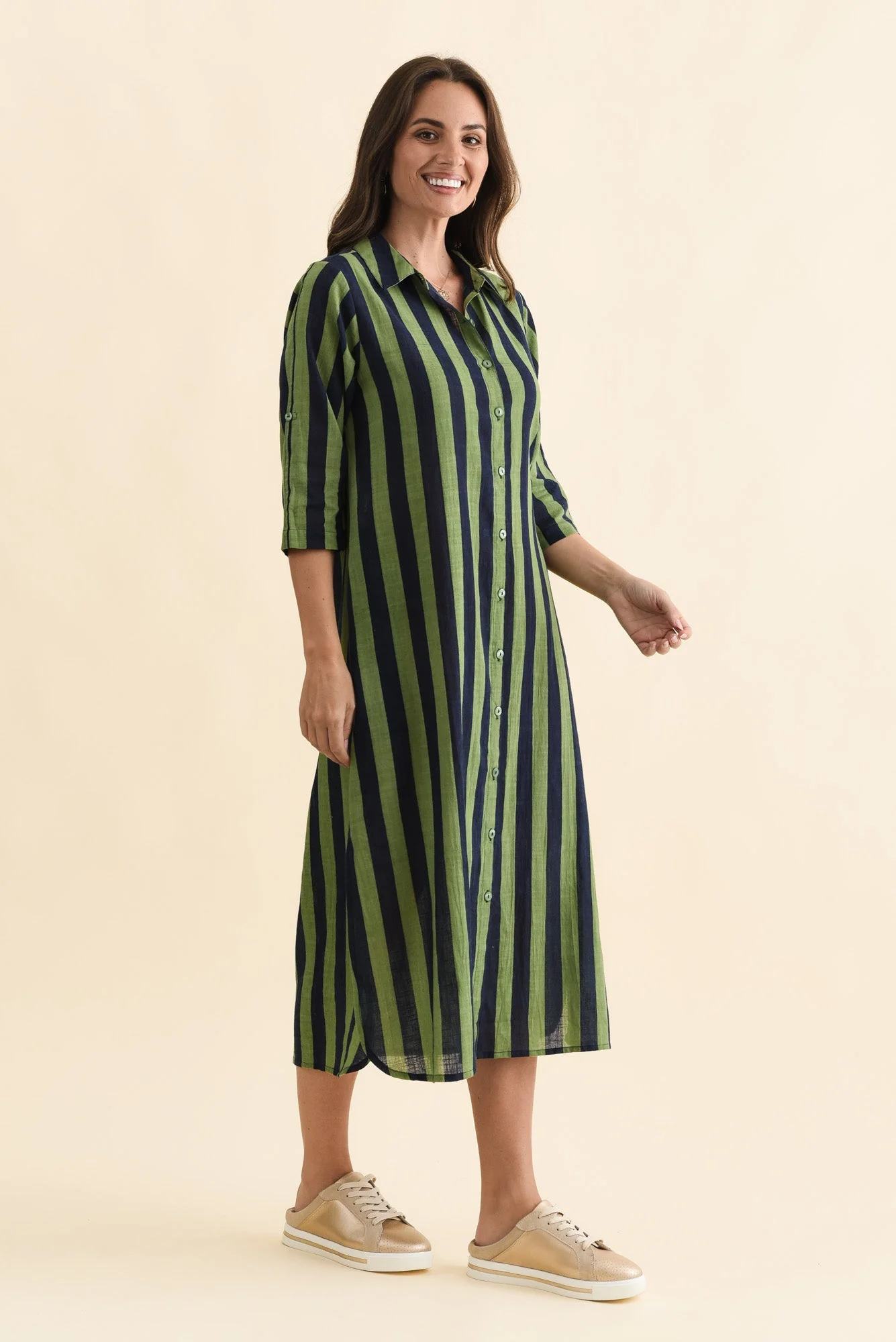 Tricia Indigo Stripe Cotton Shirt Dress - Image 3