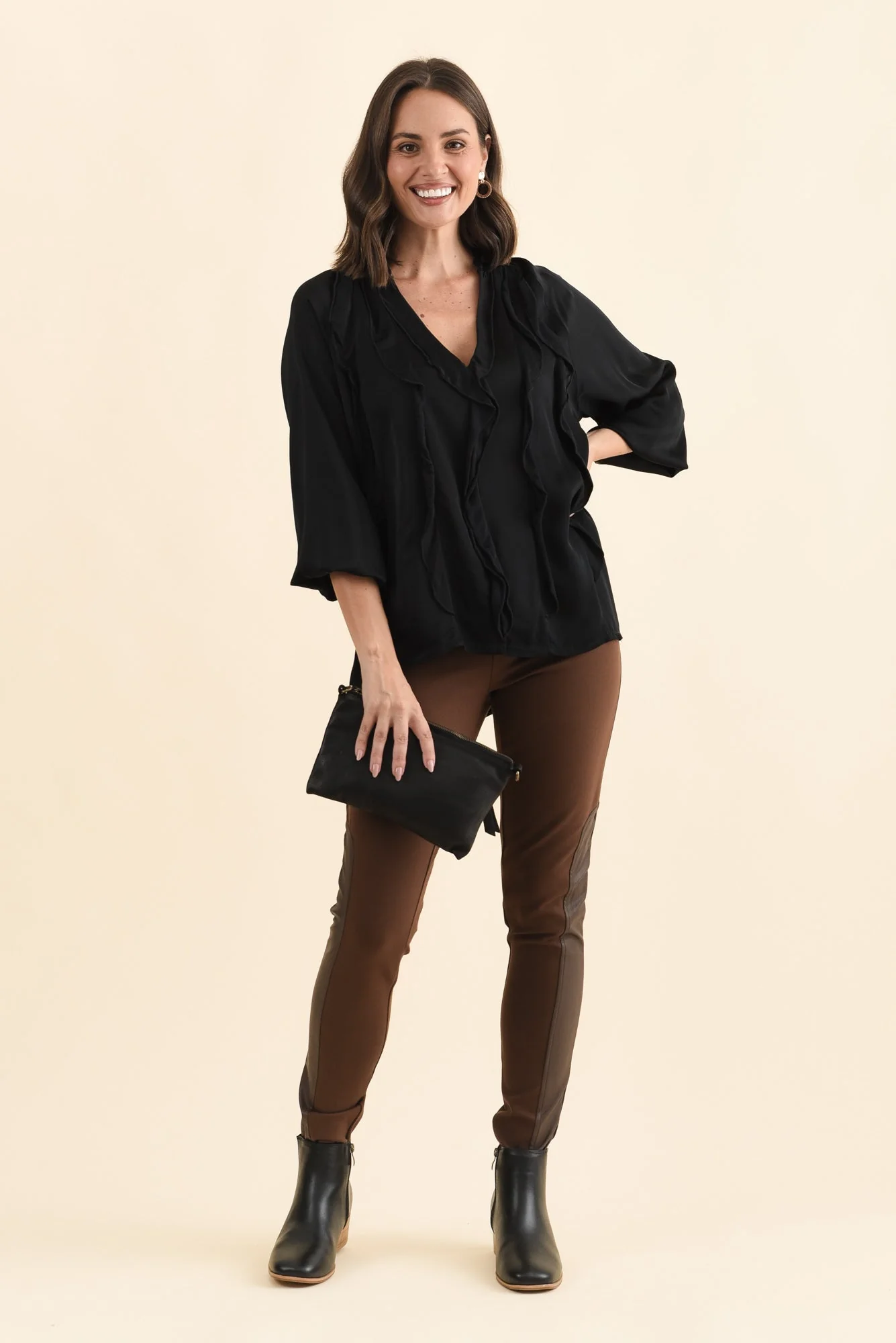 Trove Black Silk Ruffle Top - Image 2