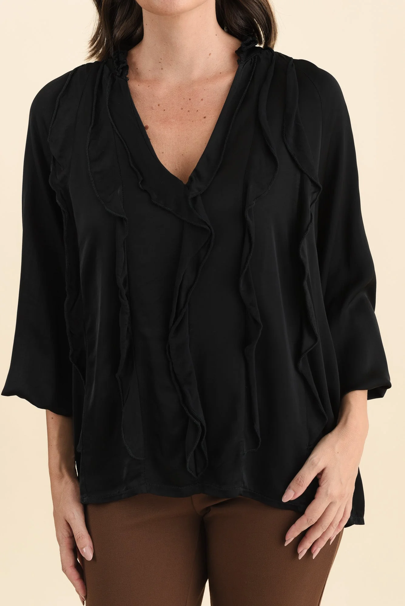 Trove Black Silk Ruffle Top - Image 5