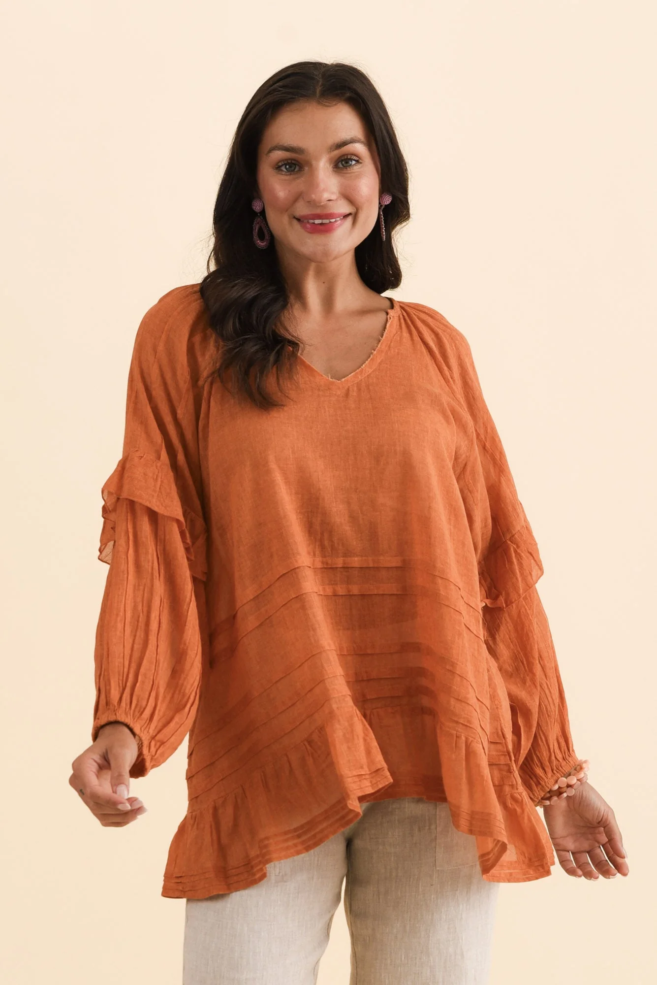 Valencia Orange Cotton Frill Top
