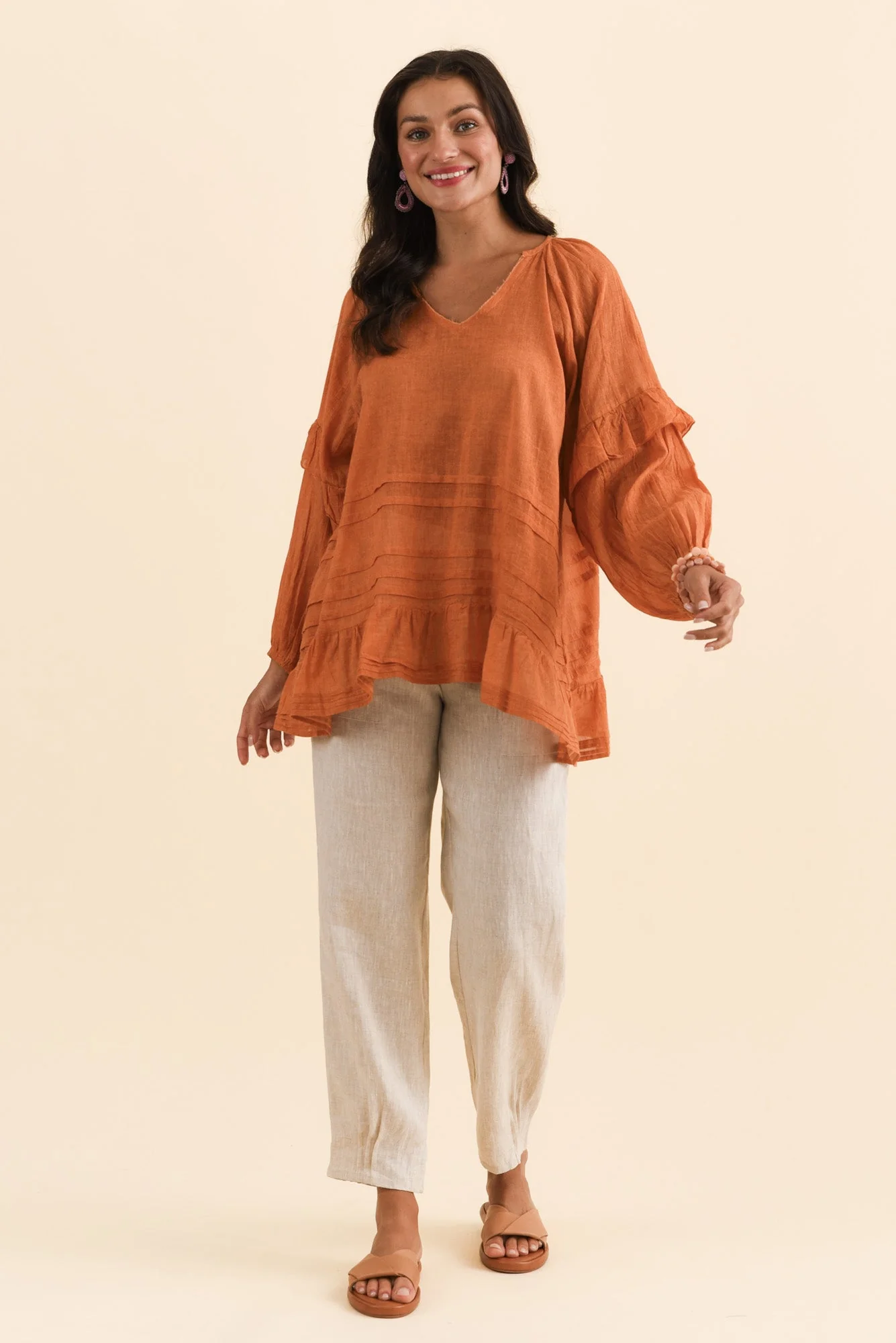 Valencia Orange Cotton Frill Top - Image 2