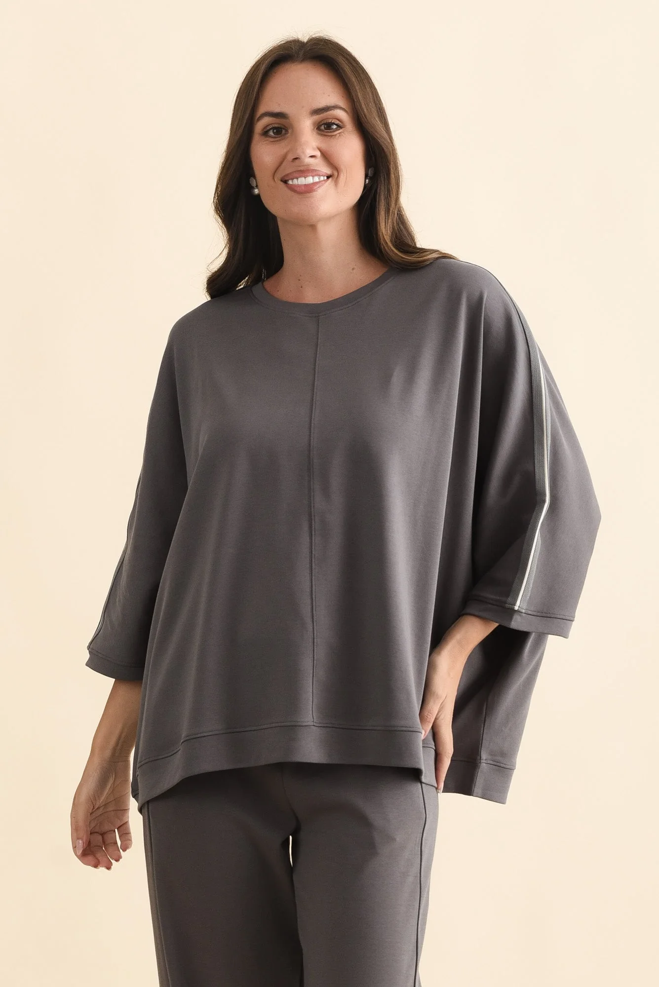 Valeria Grey Cotton Oversized Tee