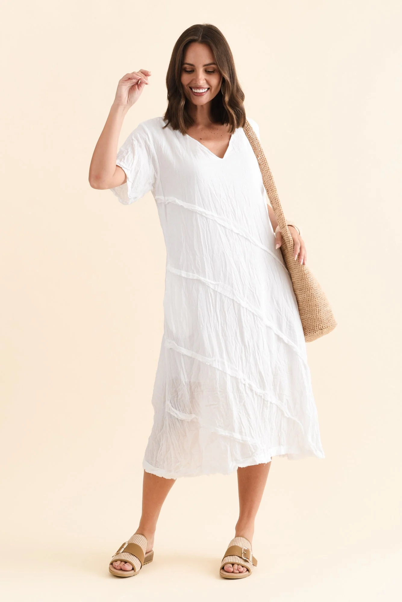 Vanessa White Diagonal Seam Dress