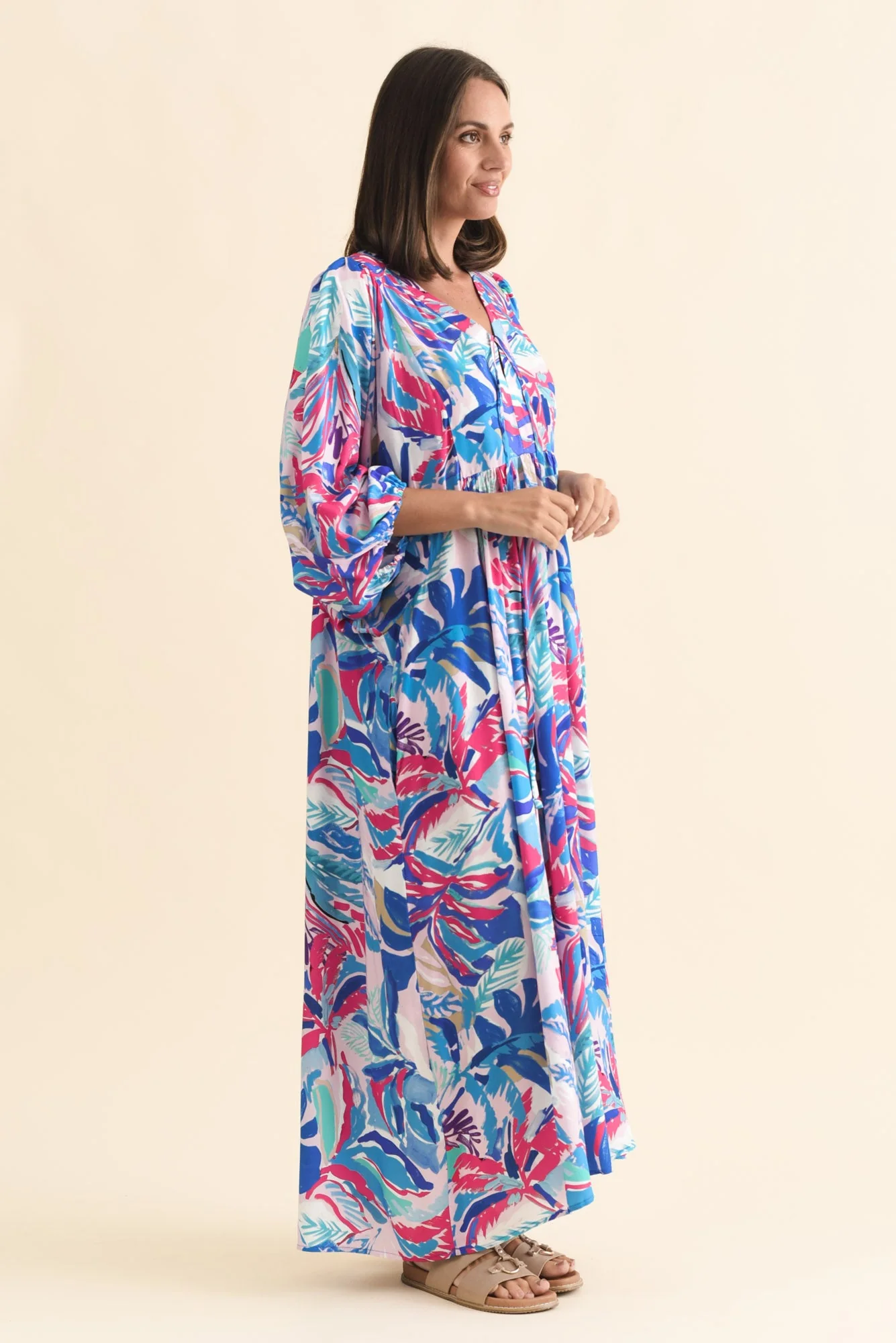 Verona Indigo Leaf Puff Sleeve Dress - Image 3