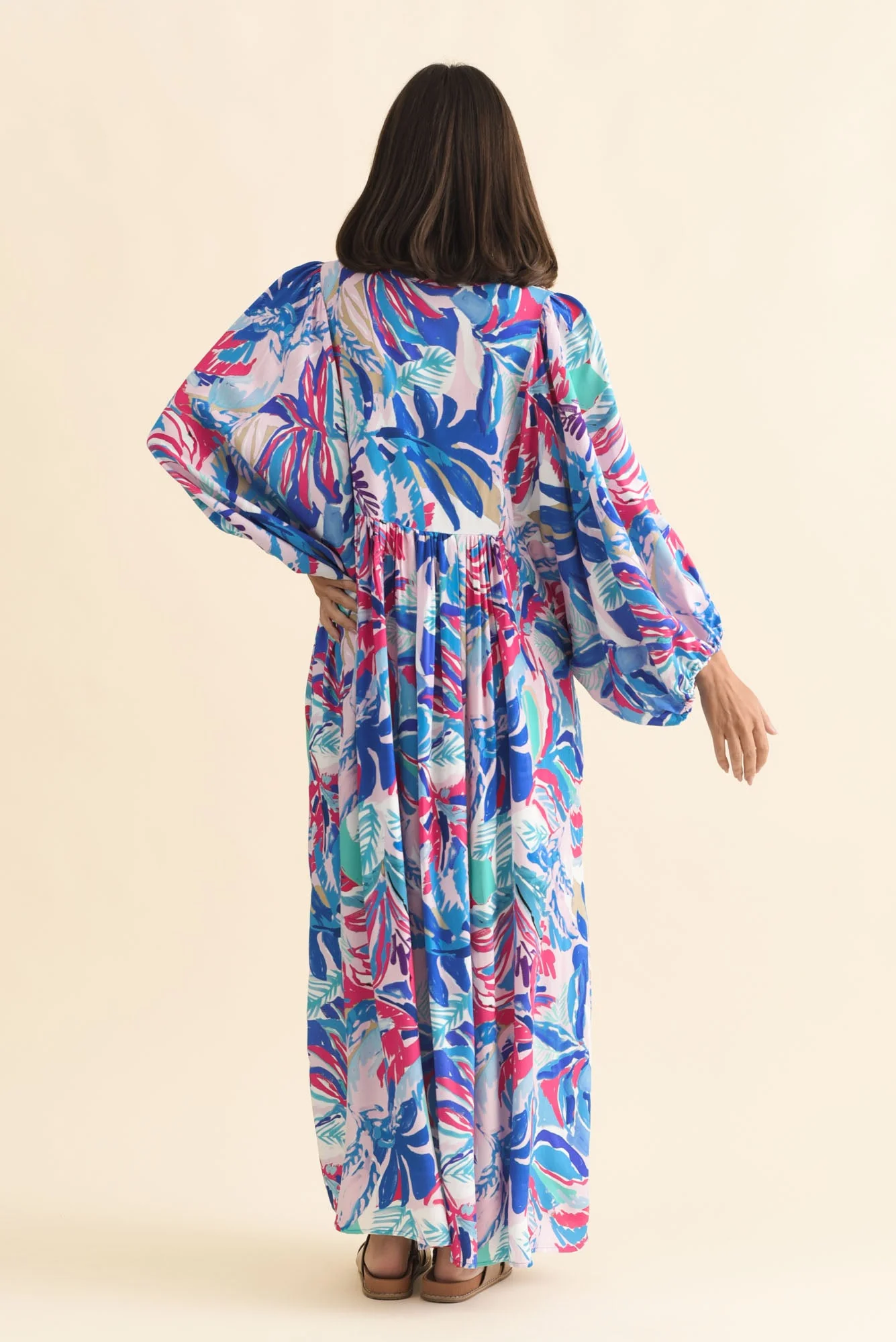 Verona Indigo Leaf Puff Sleeve Dress - Image 4