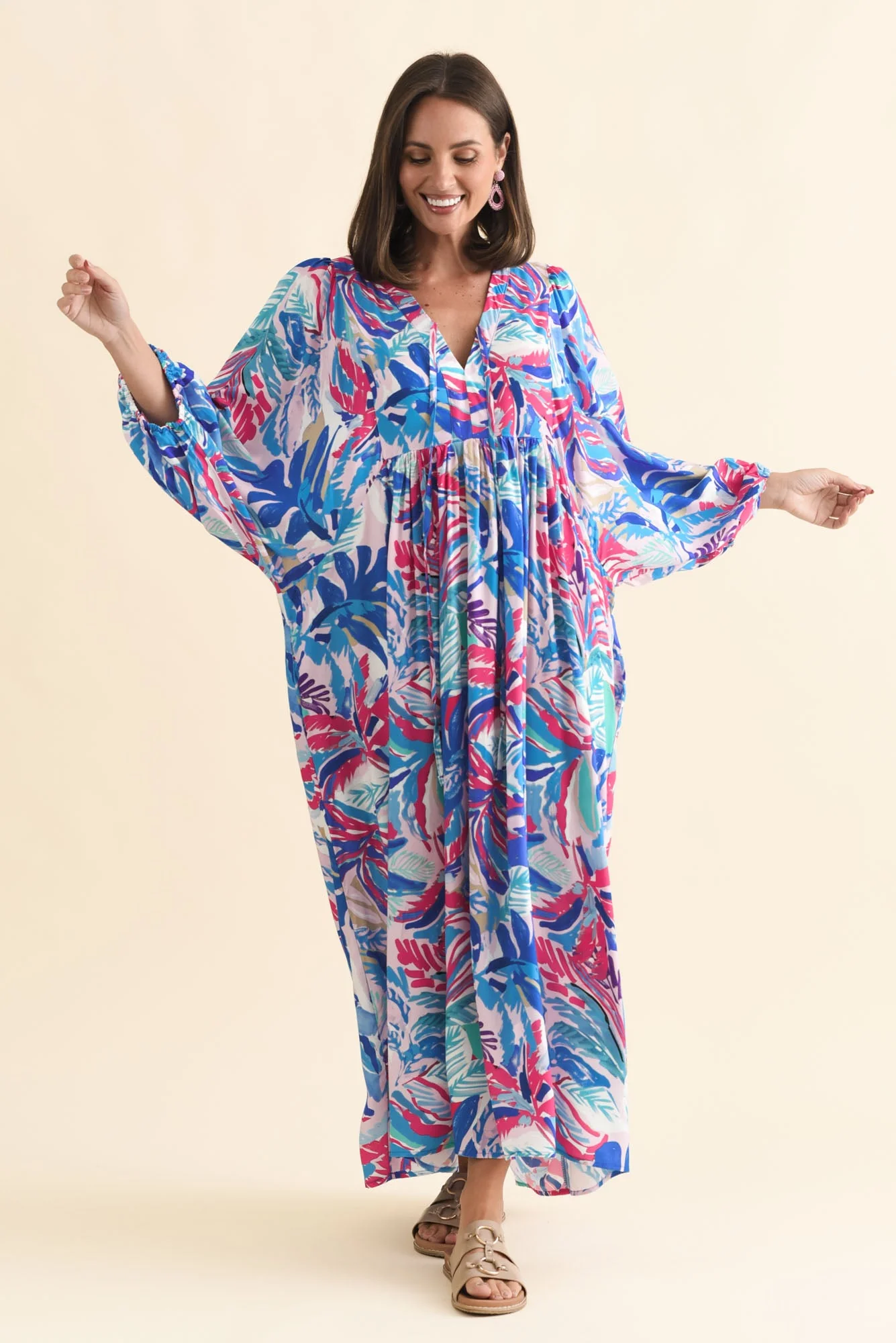 Verona Indigo Leaf Puff Sleeve Dress - Image 6