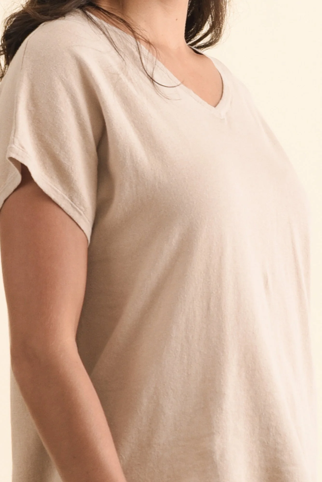 Via Beige Cotton V Neck Knit Top - Image 5