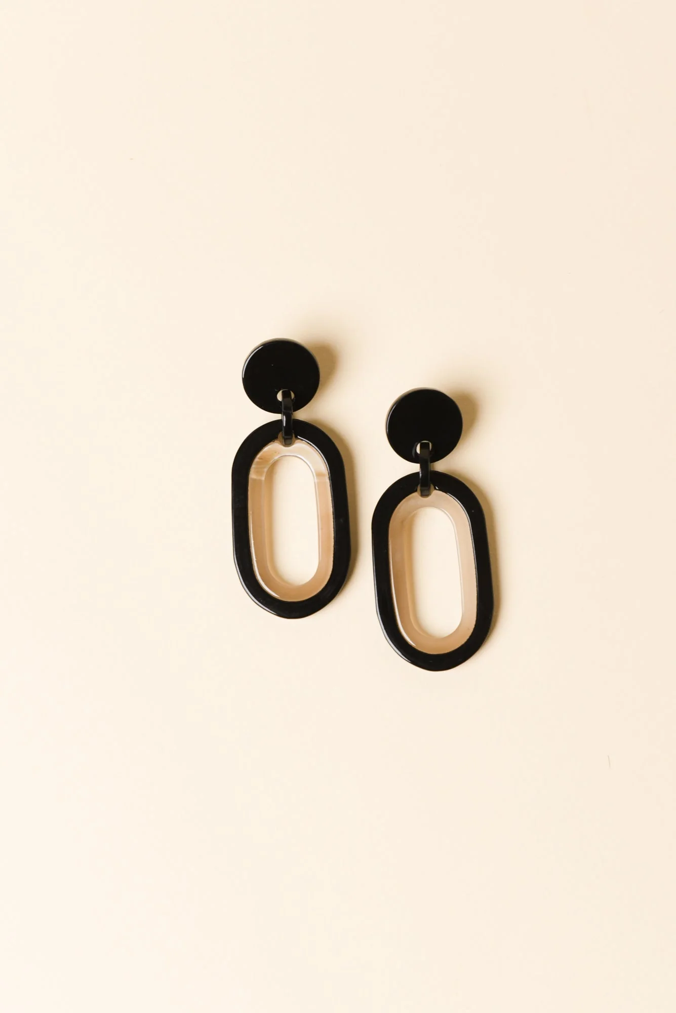 Via Black Oval Drop Earrings