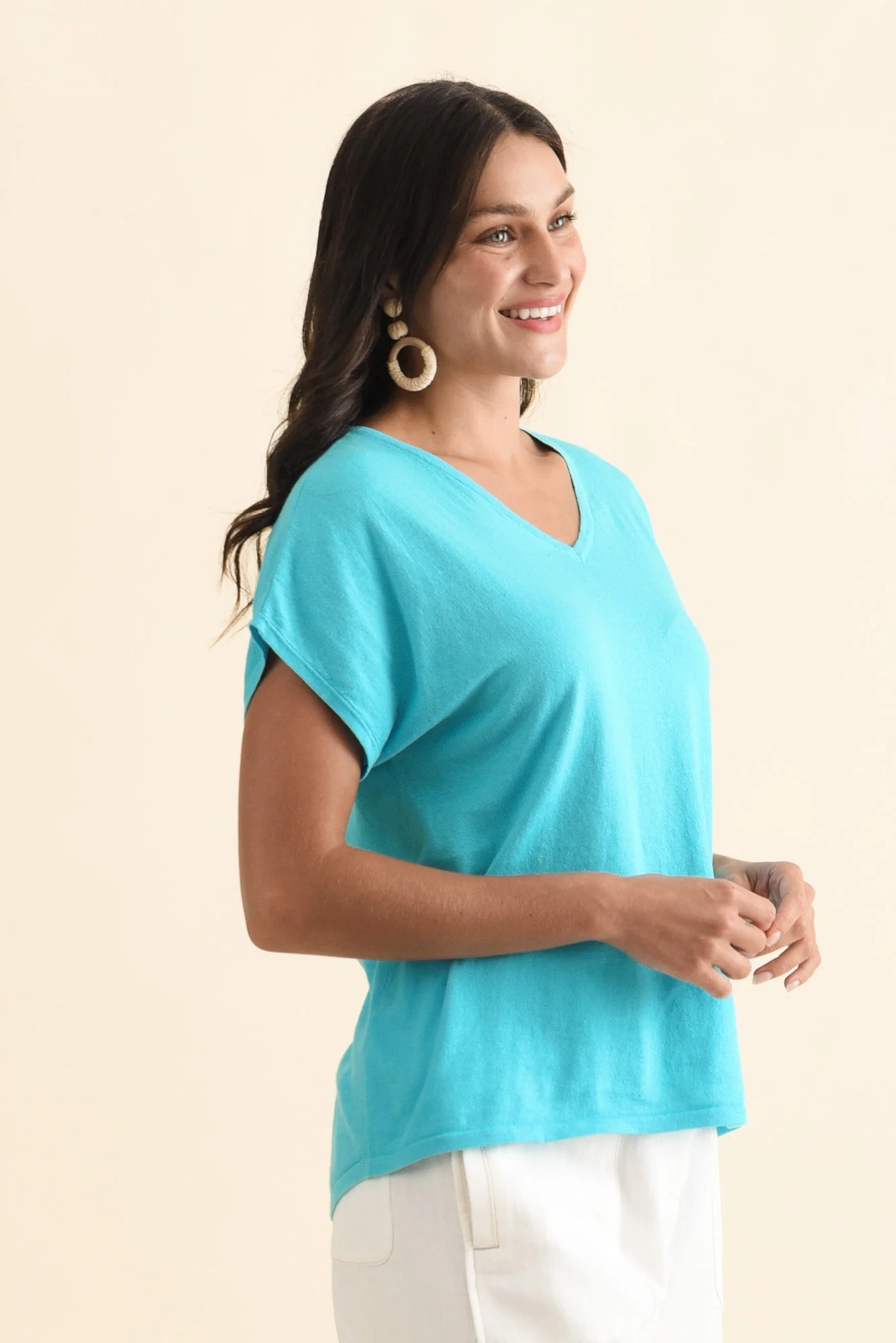 Via Blue Cotton V Neck Knit Top - Image 3