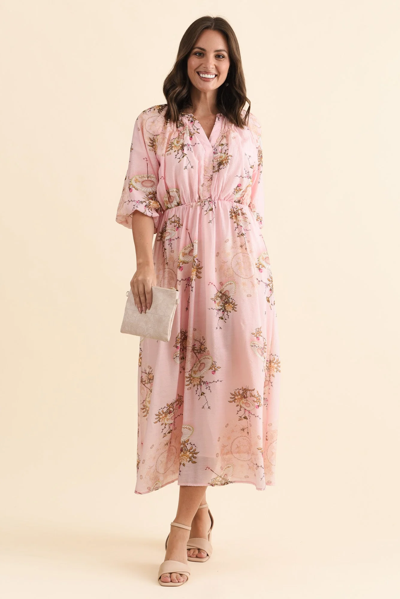 Vinette Pink Garden Cotton Tie Dress