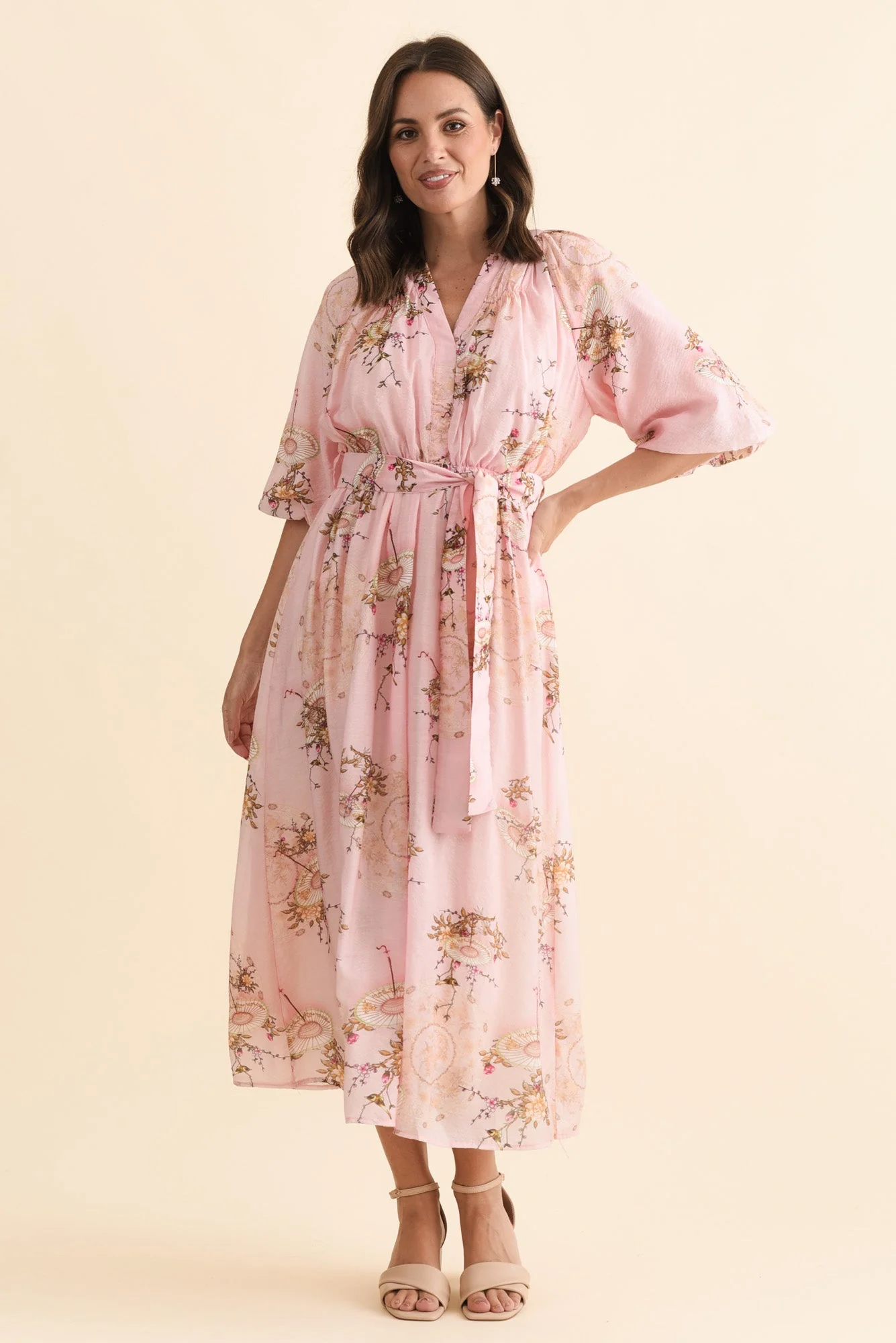 Vinette Pink Garden Cotton Tie Dress - Image 2