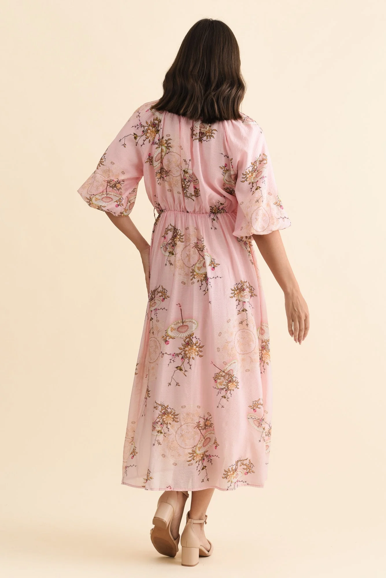 Vinette Pink Garden Cotton Tie Dress - Image 4