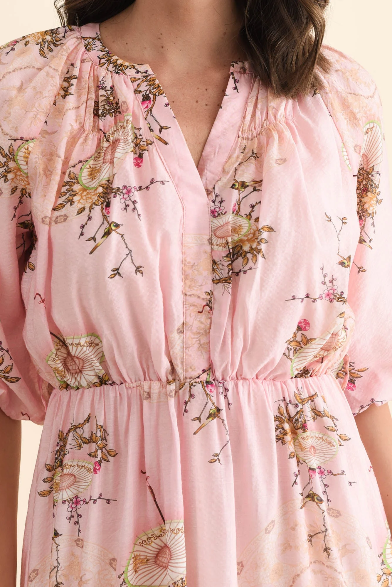 Vinette Pink Garden Cotton Tie Dress - Image 5