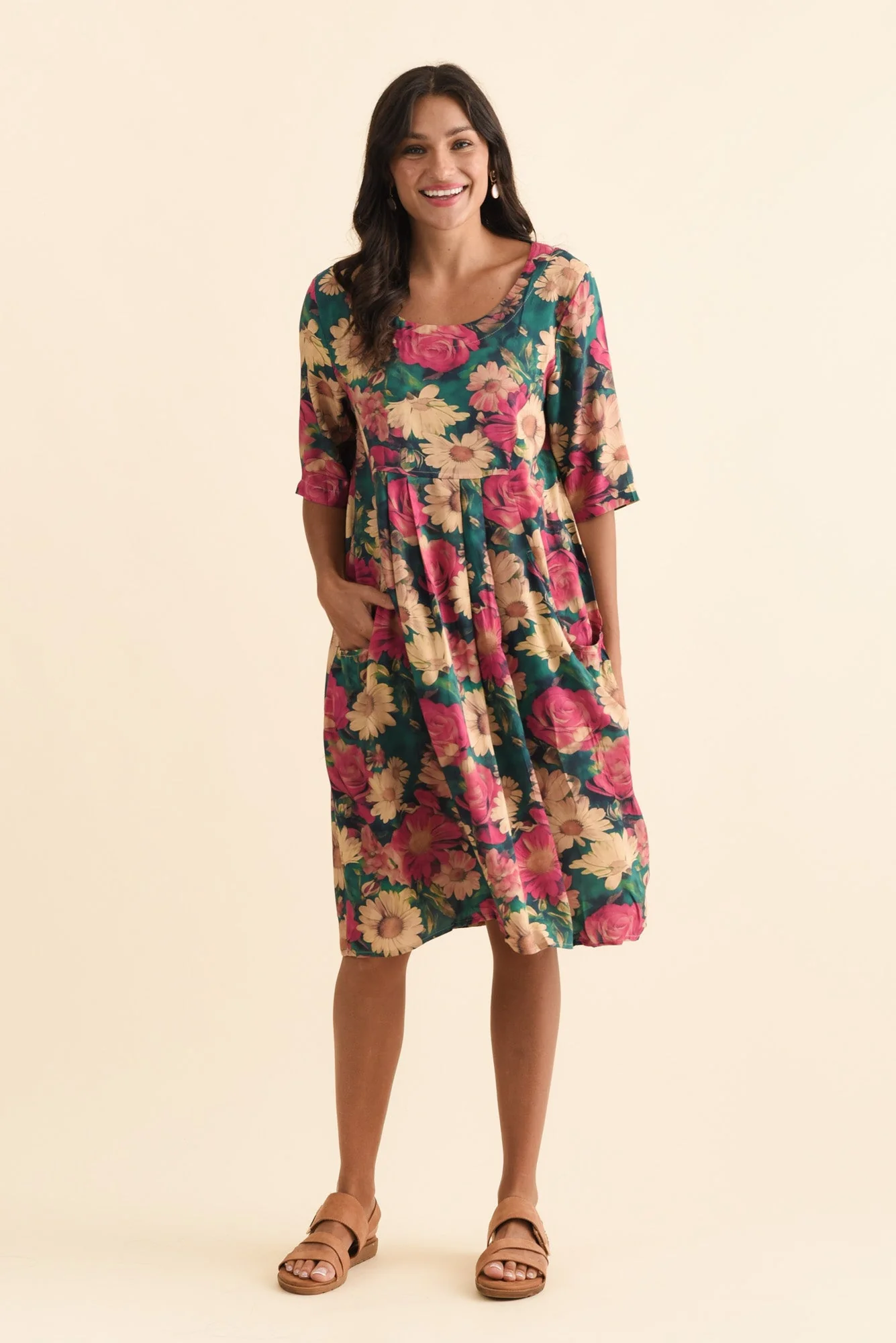 Vossi Orange Flower Pocket Dress