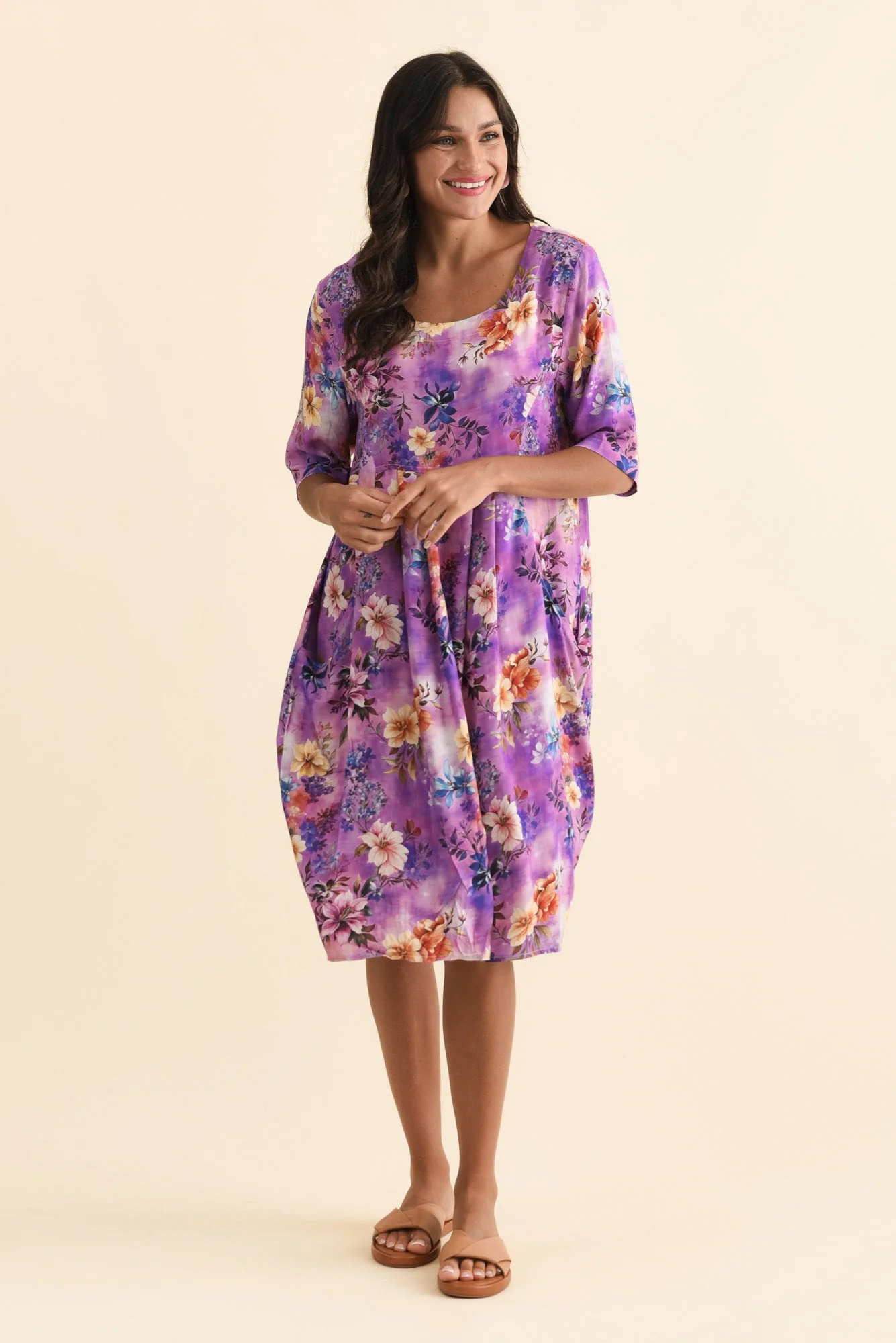 Vossi Purple Floral Pocket Dress