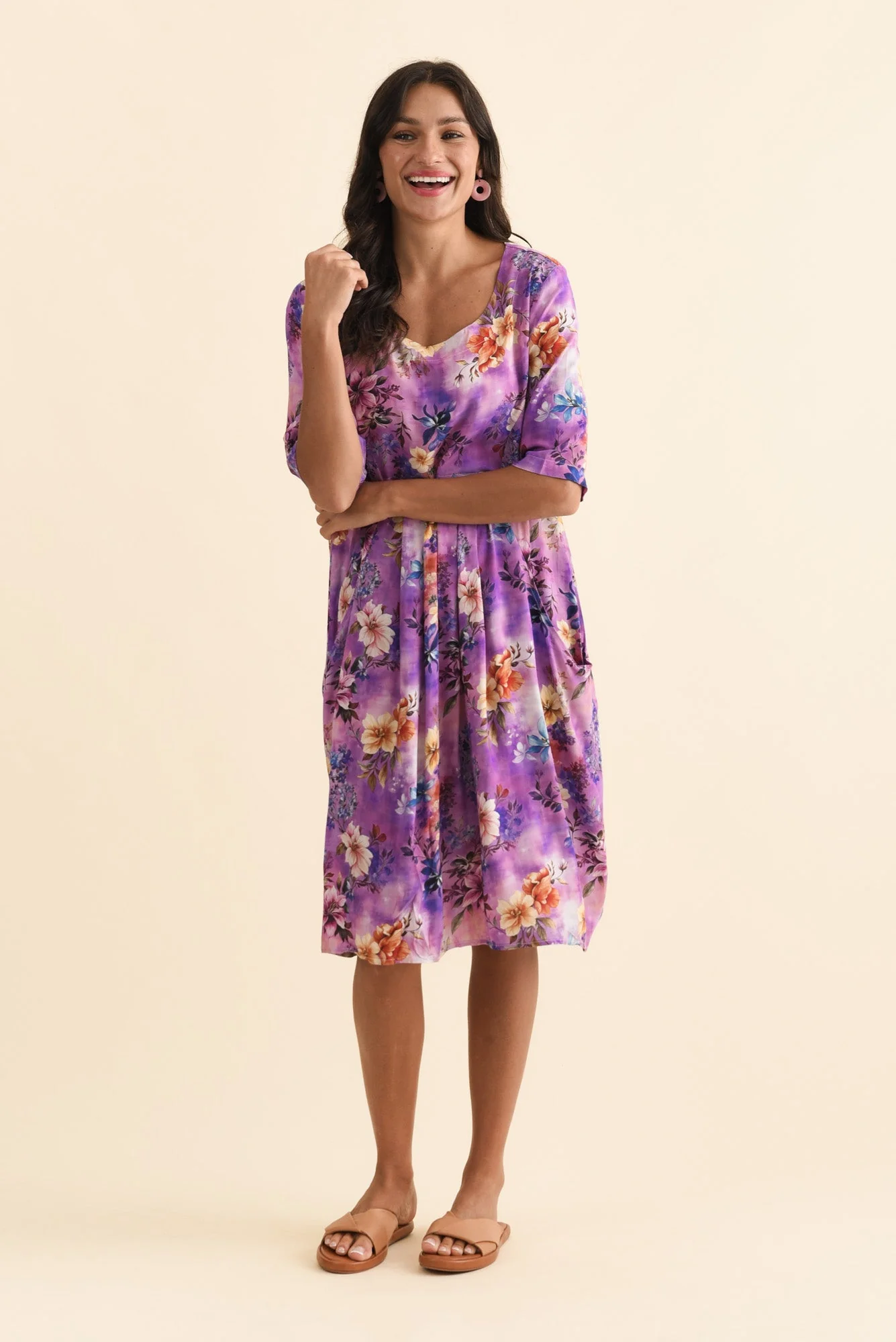 Vossi Purple Floral Pocket Dress - Image 2