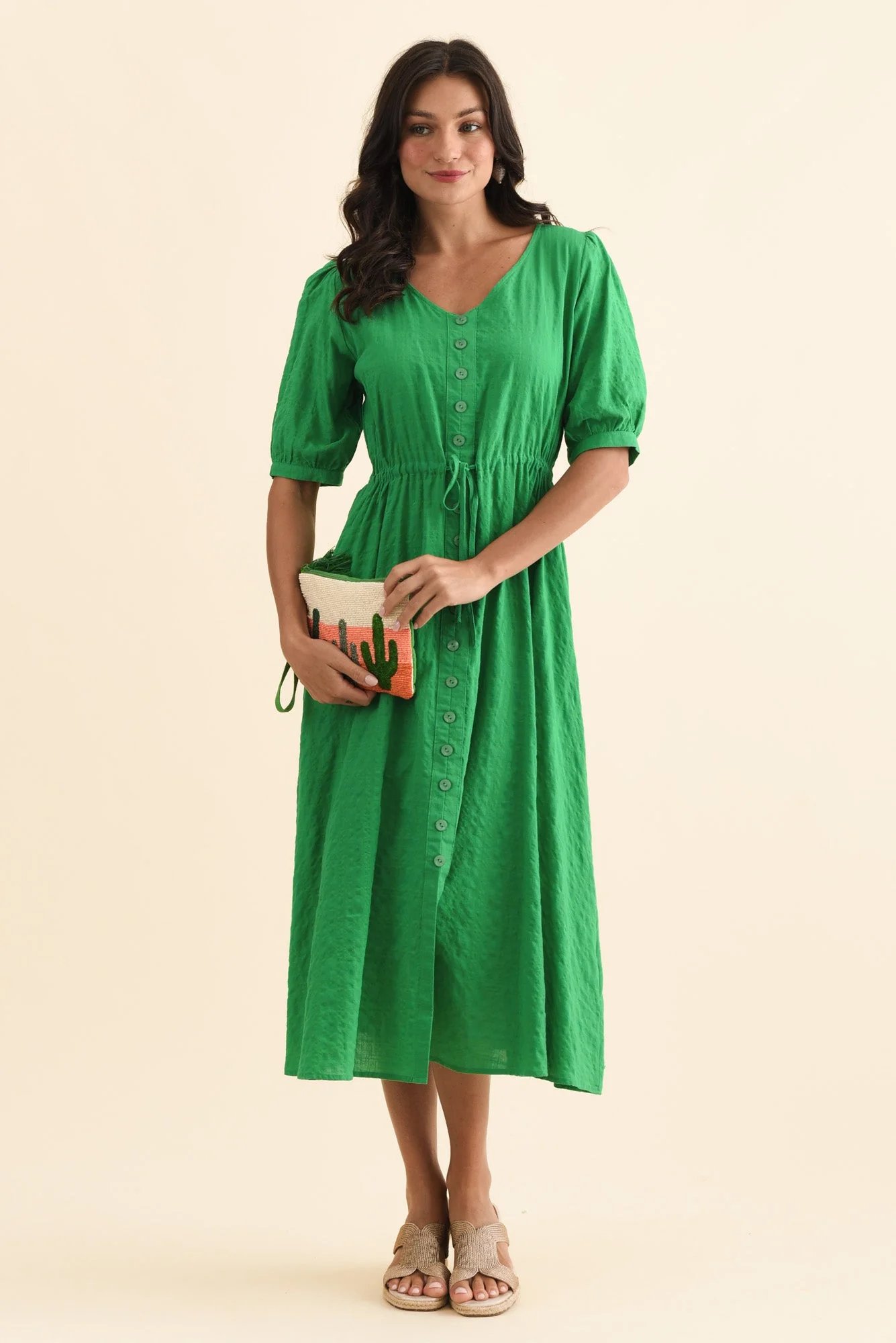 Weslyn Green Check Cotton Blend Dress