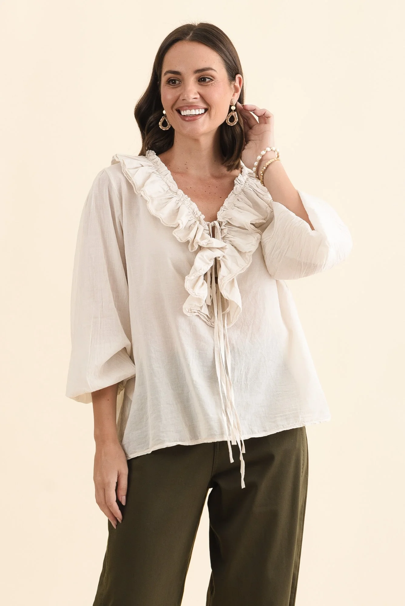 Winifred Natural Cotton Frill Top