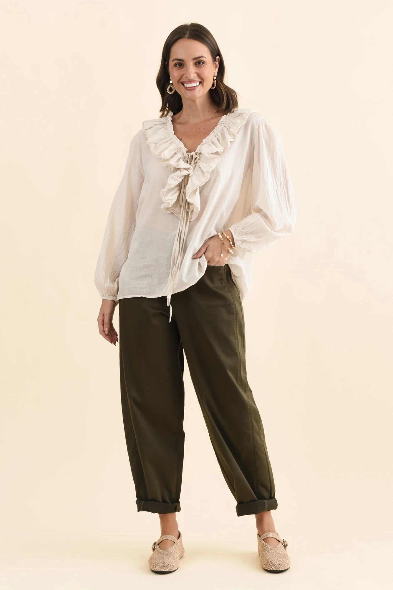 Winifred Natural Cotton Frill Top - Image 2