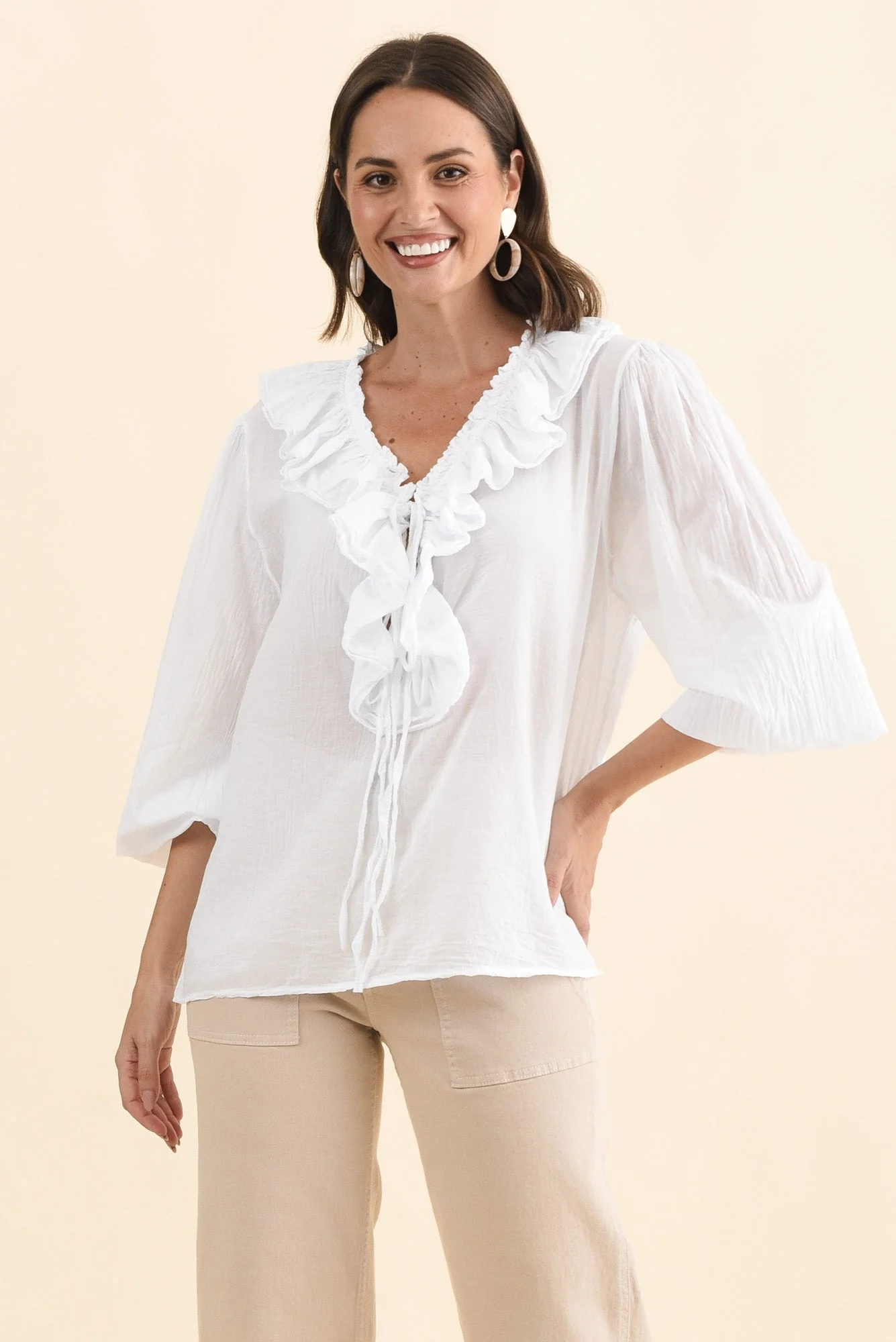 Winifred White Cotton Frill Top