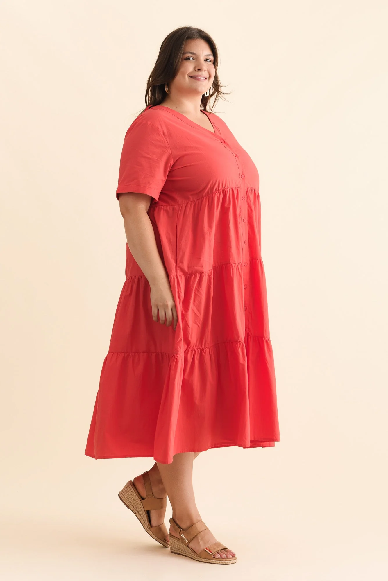 Winona Red Cotton Button Dress - Image 10