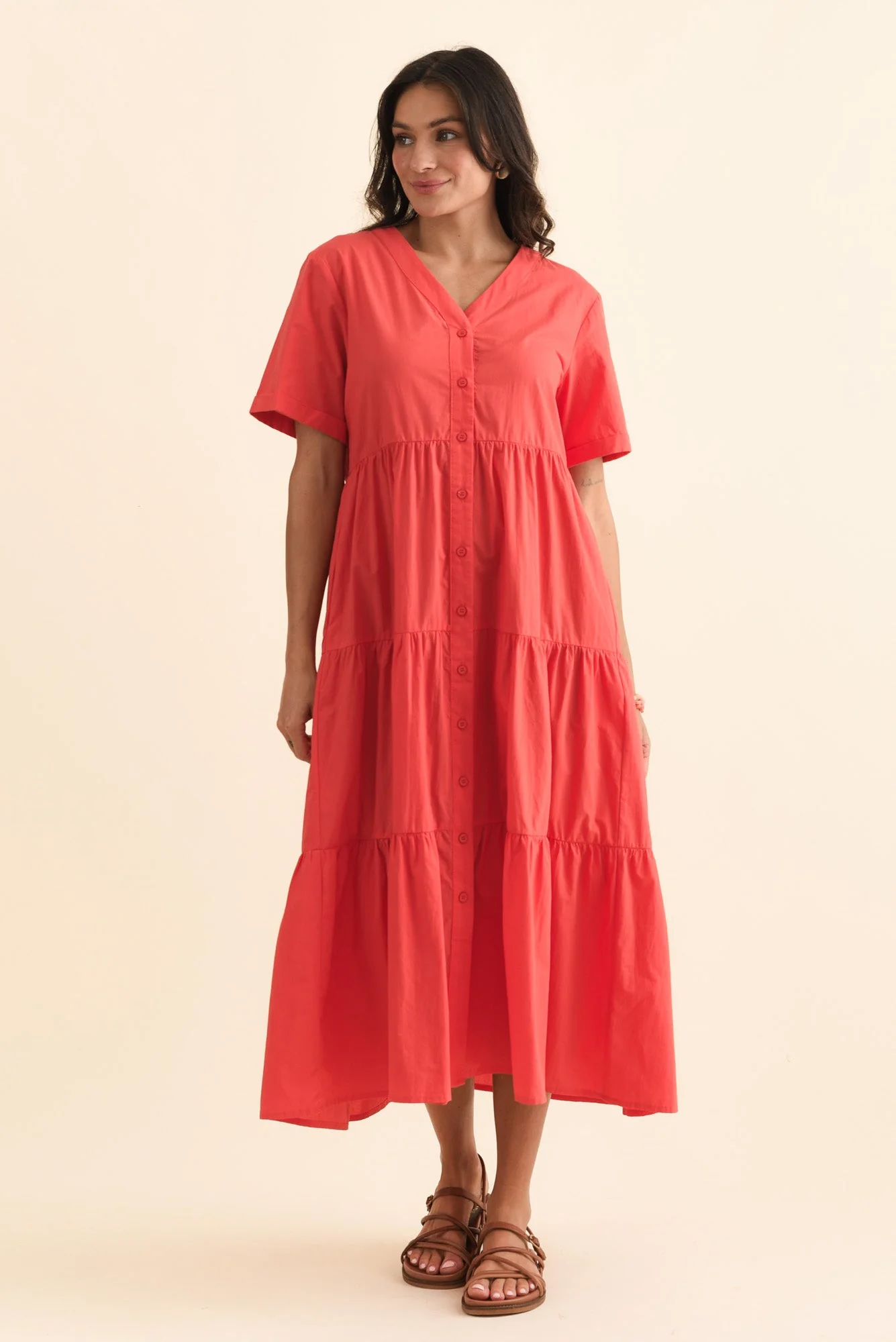 Winona Red Cotton Button Dress - Image 3