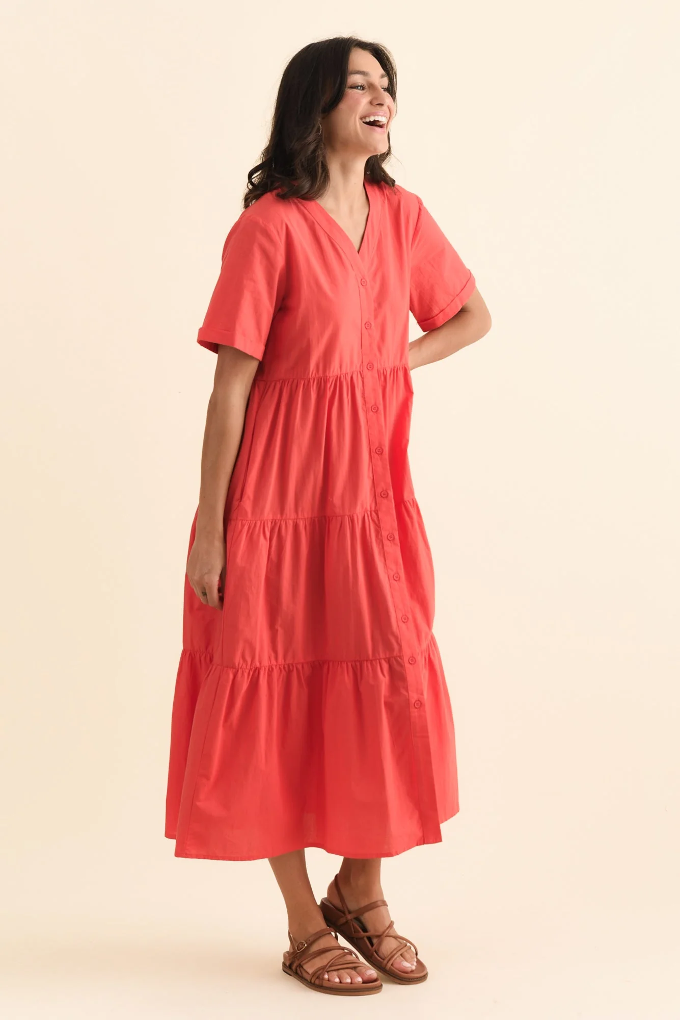 Winona Red Cotton Button Dress - Image 4