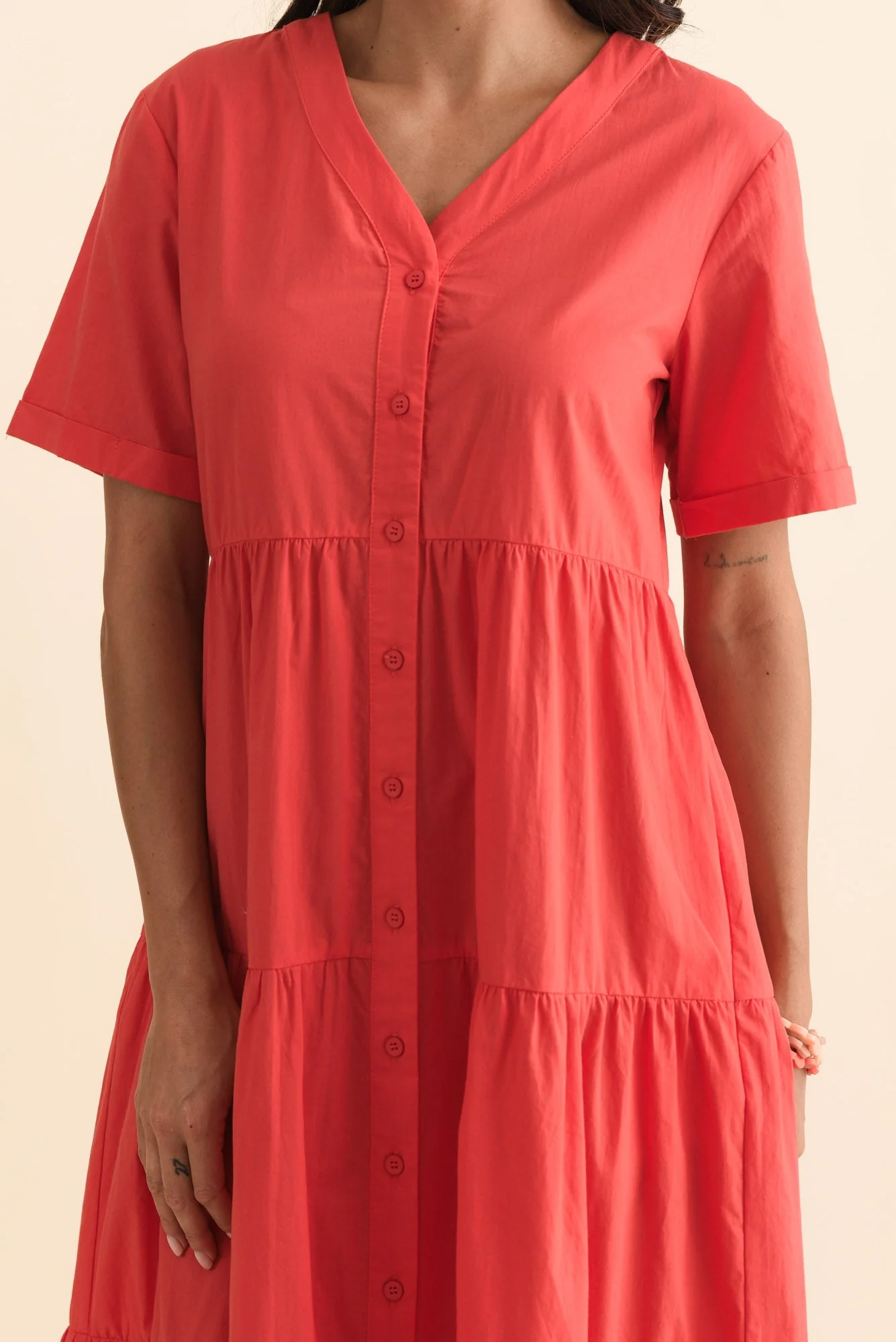 Winona Red Cotton Button Dress - Image 6