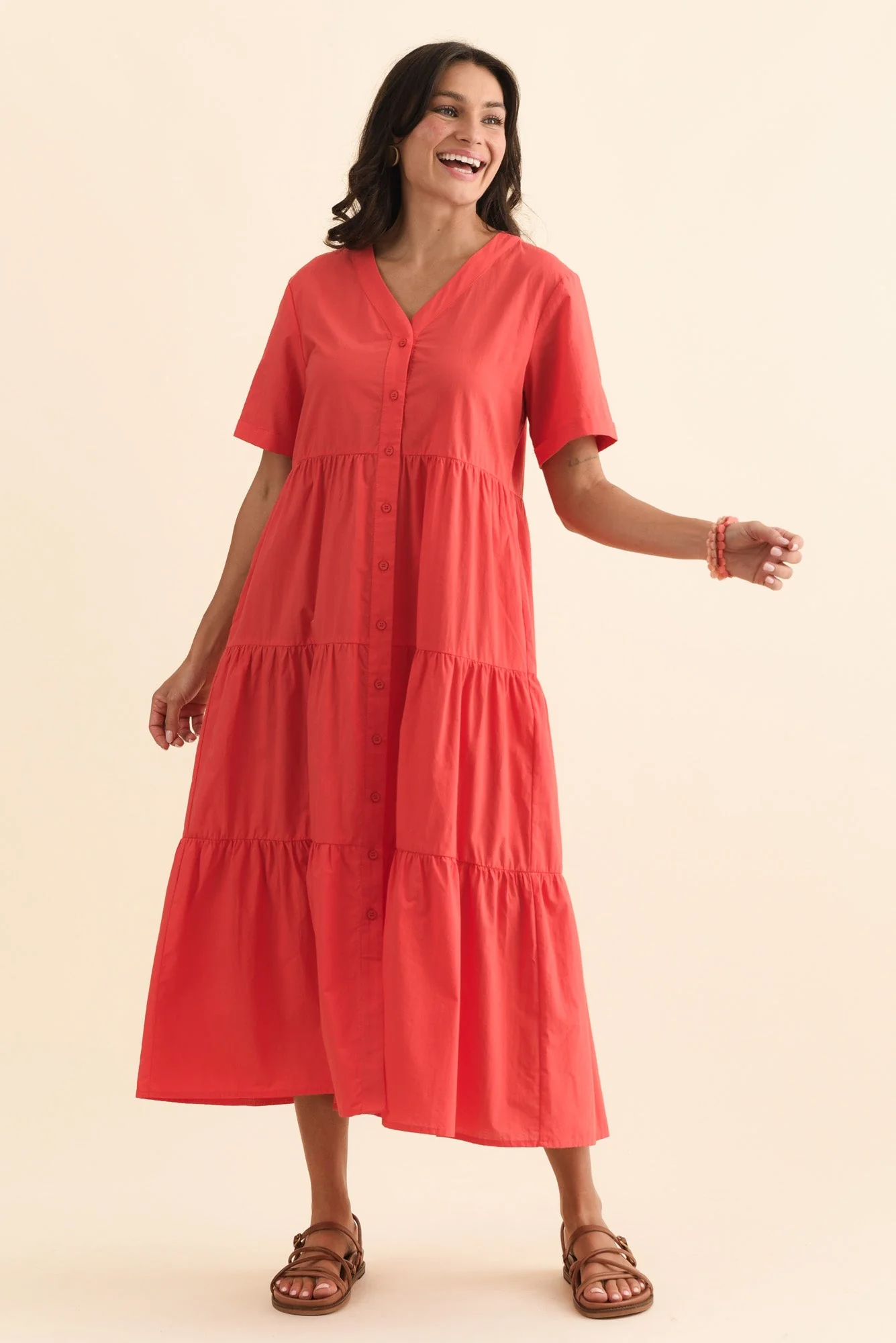 Winona Red Cotton Button Dress - Image 7