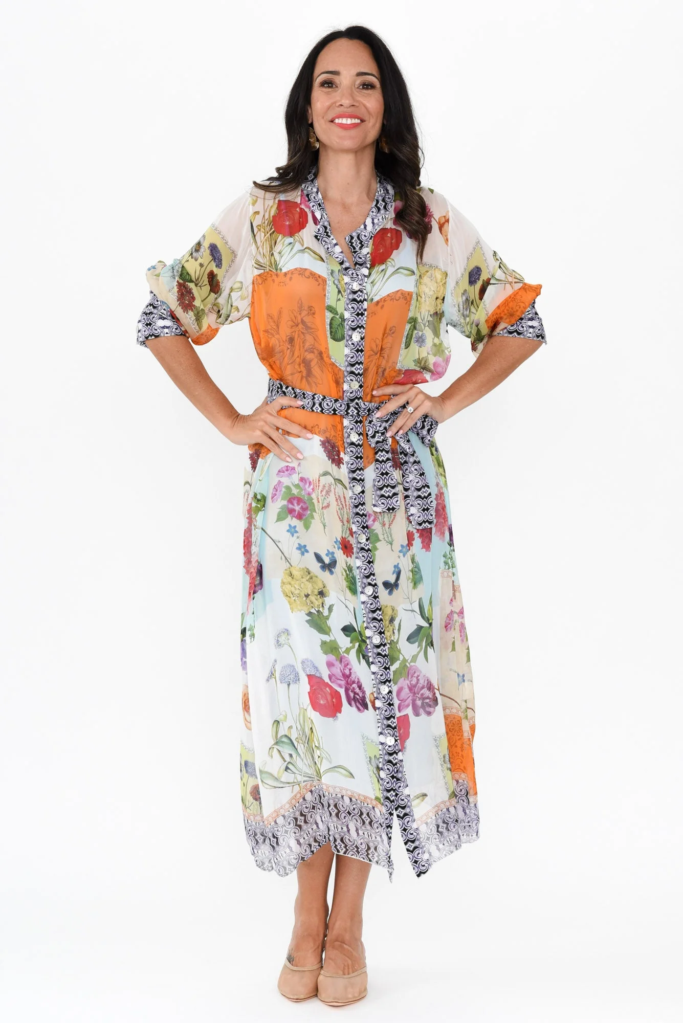 Winslet Cream Floral Shirt Tie Dress - Image 2