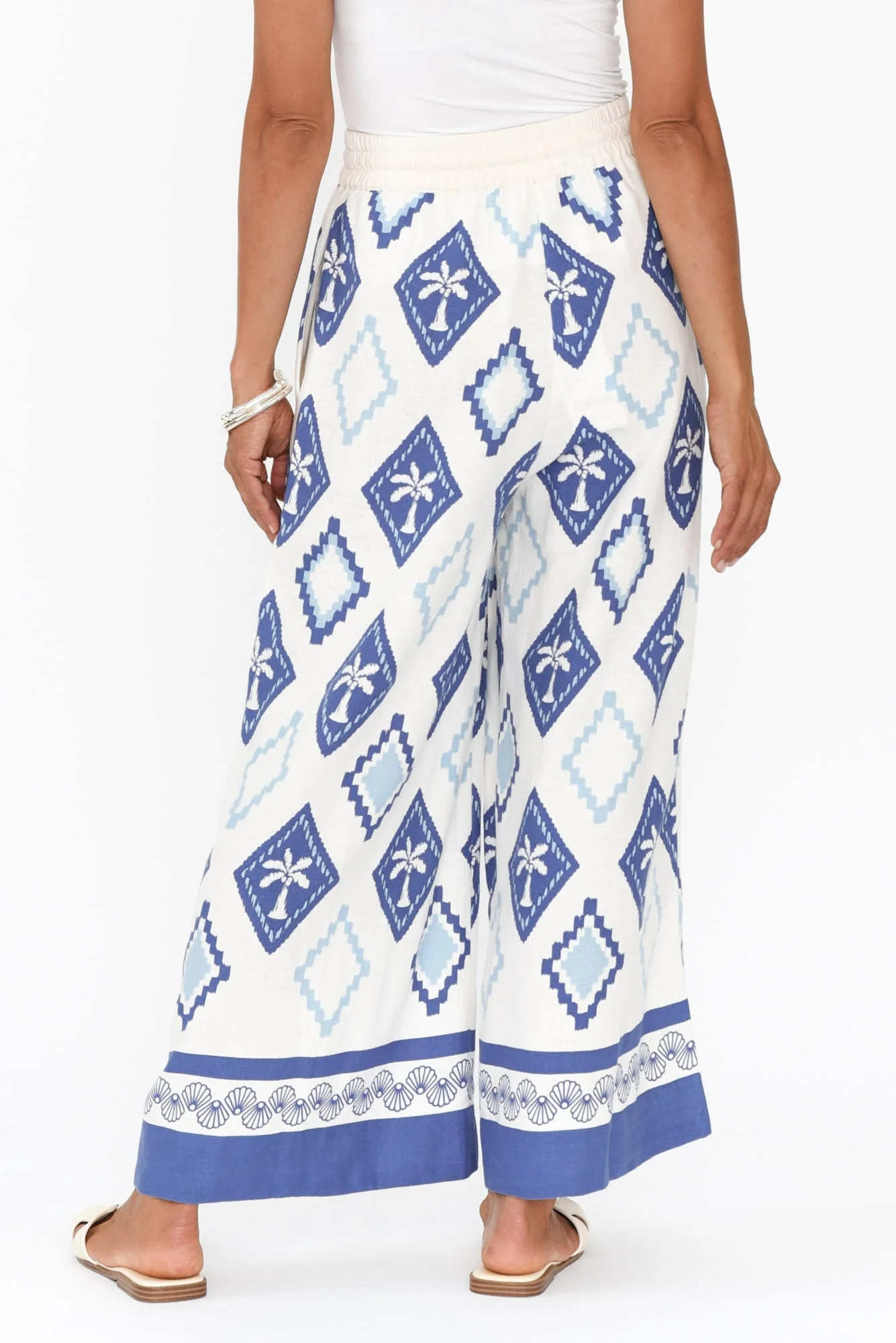 Yara Blue Palm Linen Pants - Image 4