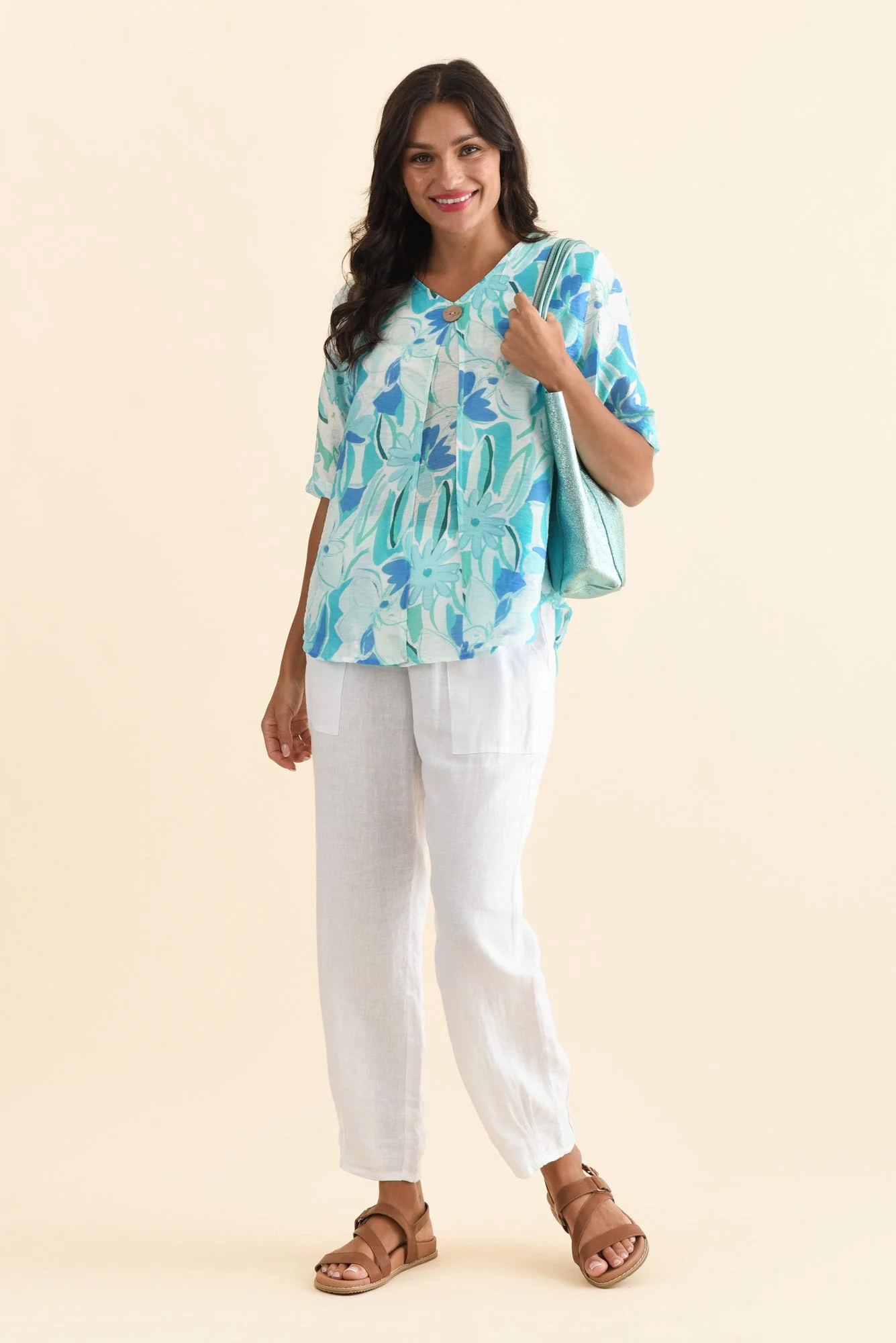 Yasmin Blue Floral Layered Button Top - Image 3
