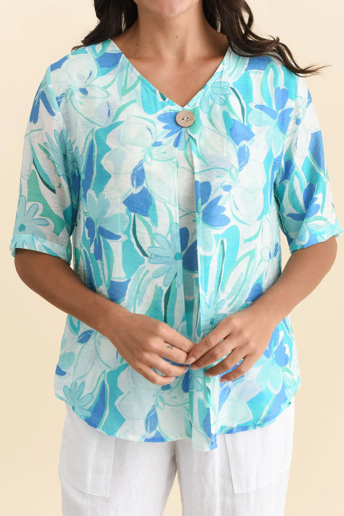 Yasmin Blue Floral Layered Button Top - Image 6