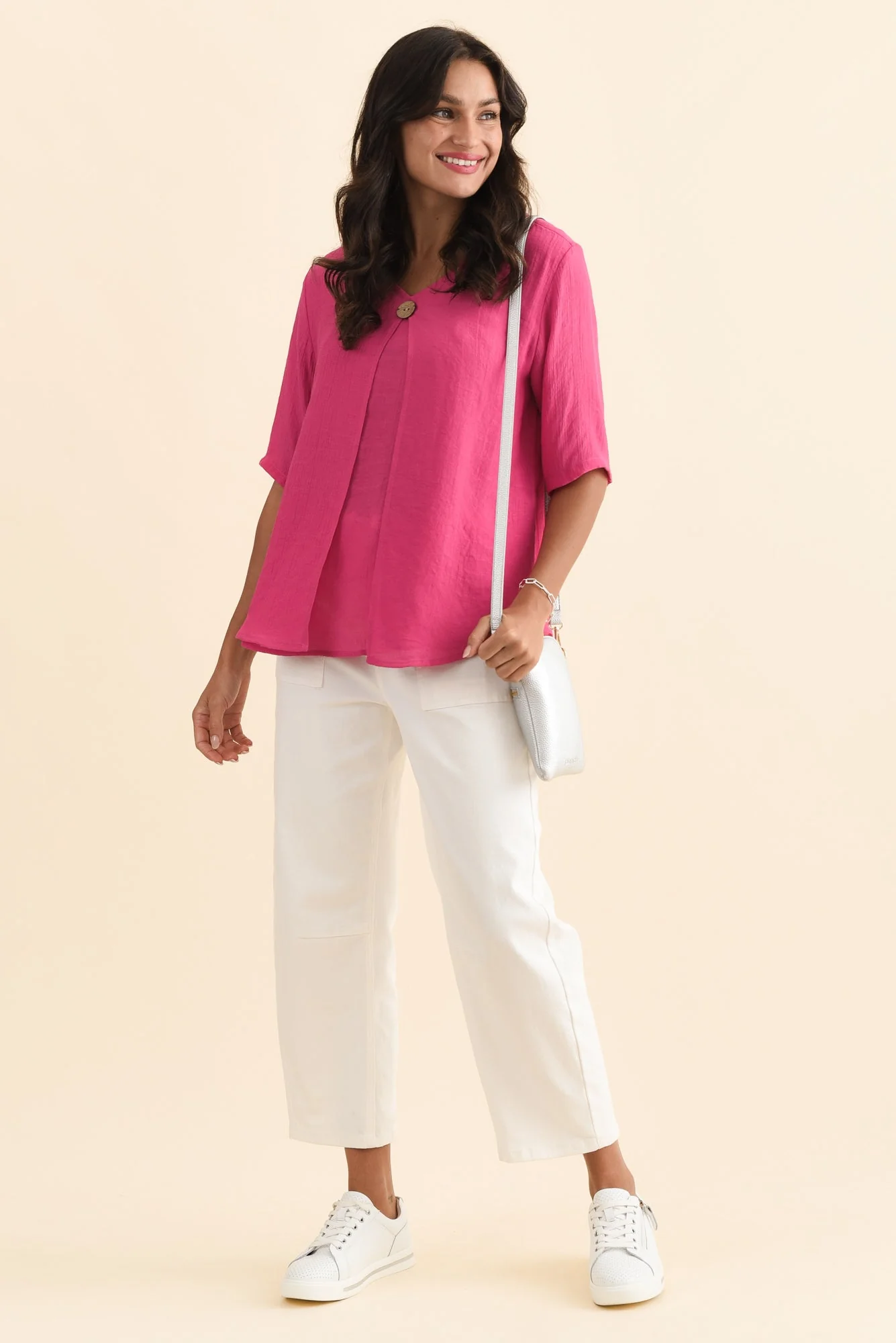 Yasmin Hot Pink Layered Button Top - Image 3