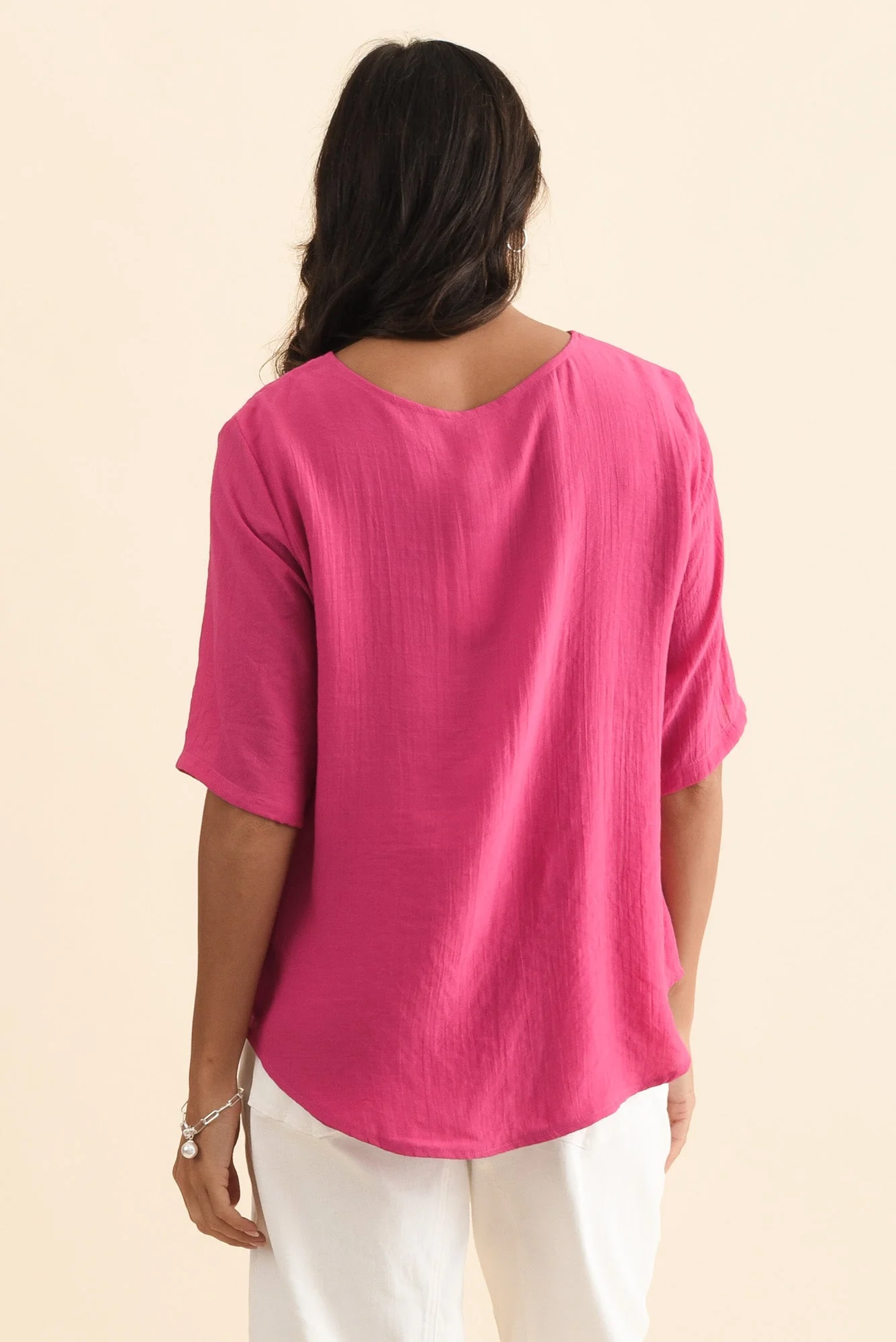 Yasmin Hot Pink Layered Button Top - Image 5