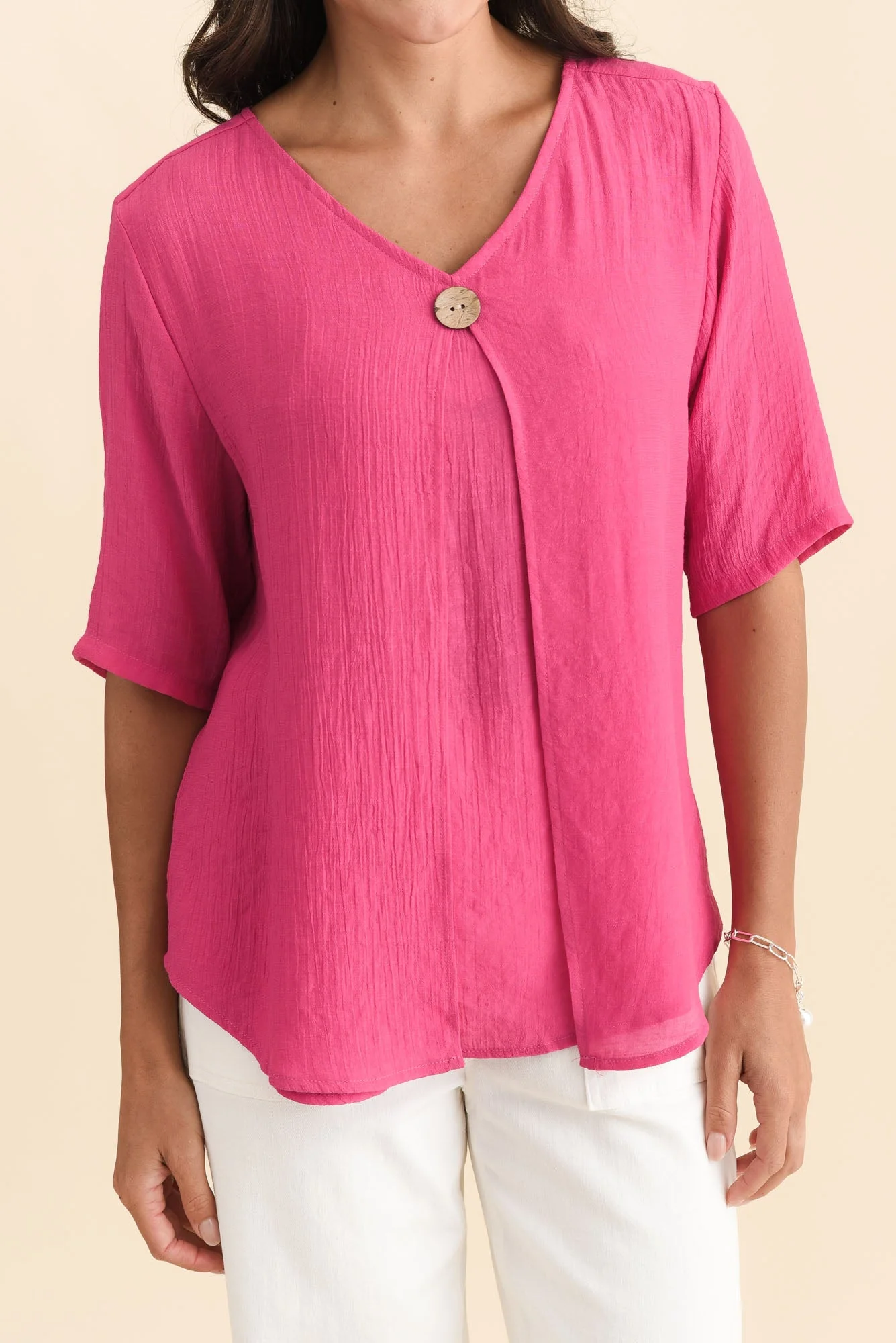Yasmin Hot Pink Layered Button Top - Image 6