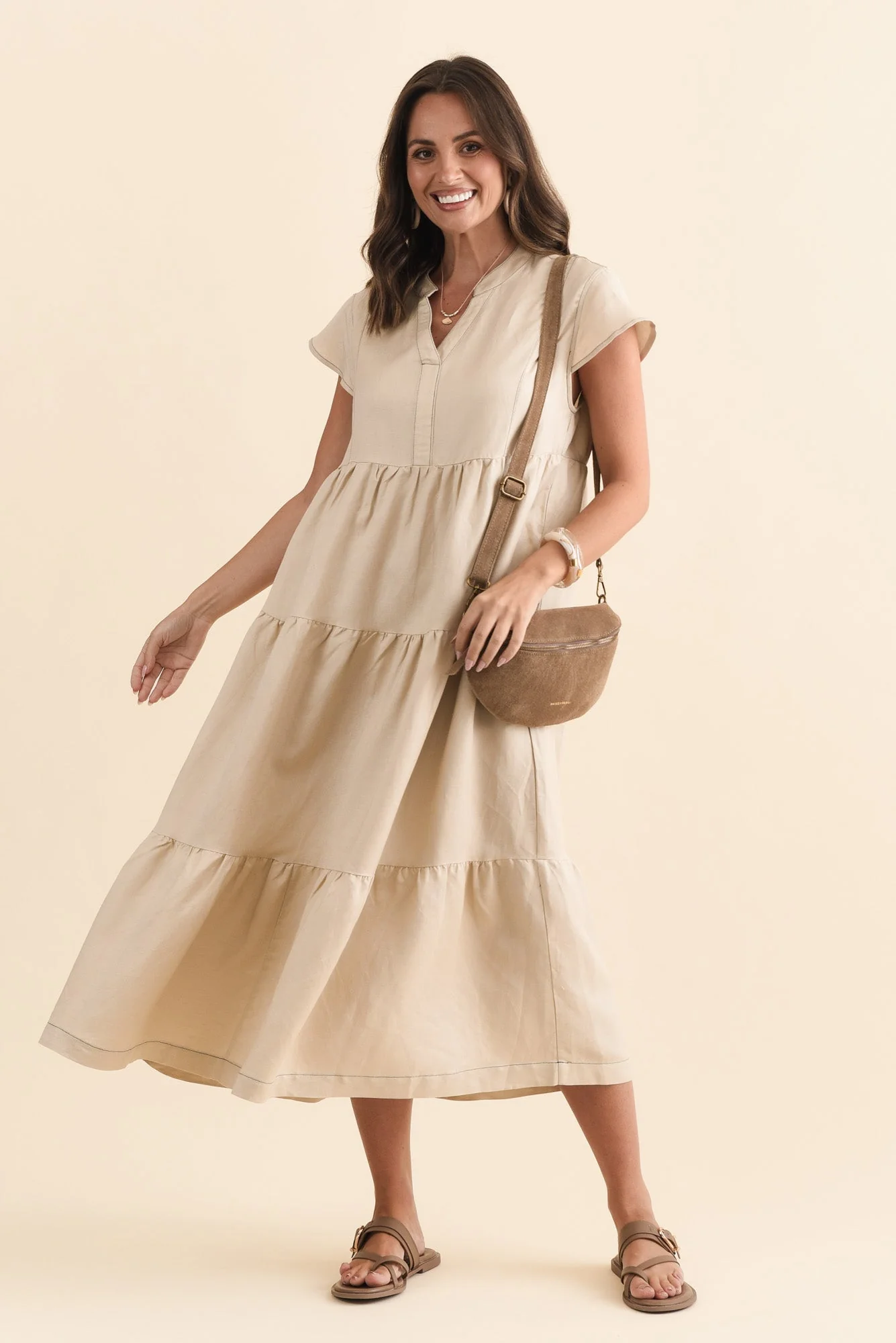 Yvette Natural Contrast Linen Blend Dress - Image 2