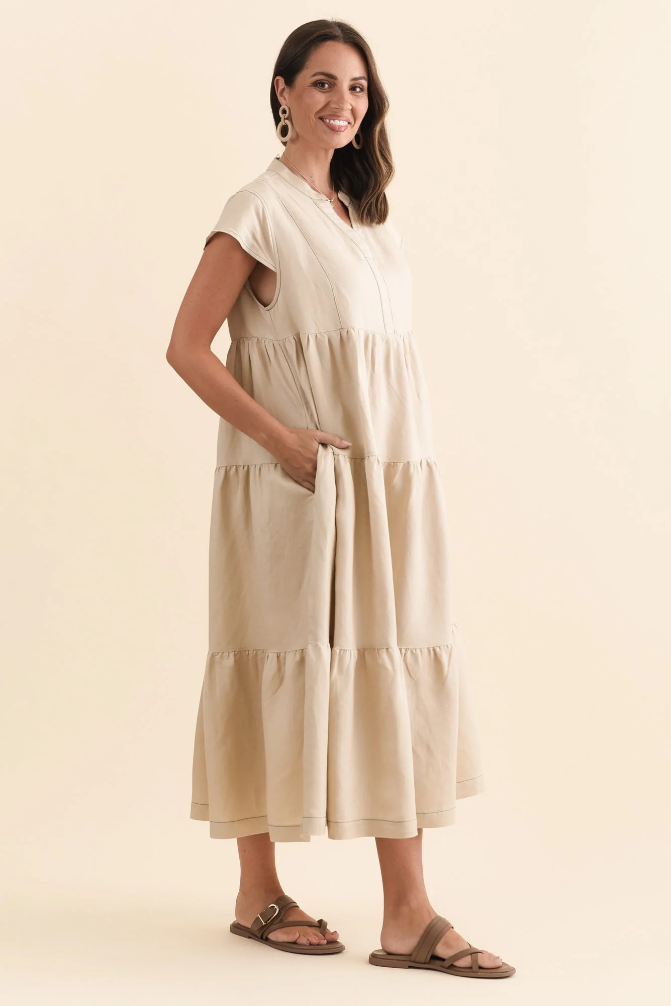 Yvette Natural Contrast Linen Blend Dress - Image 4