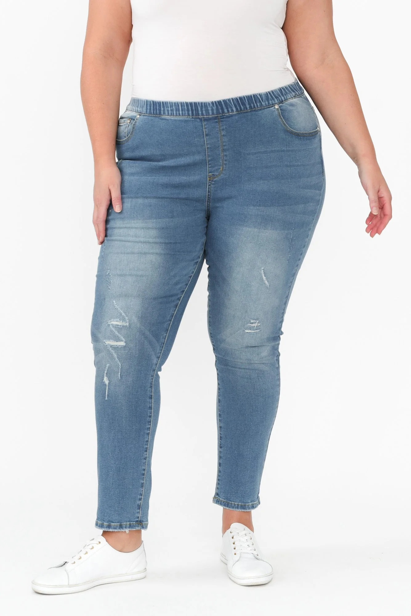 Zadie Distressed Blue Stretch Jeans - Image 11
