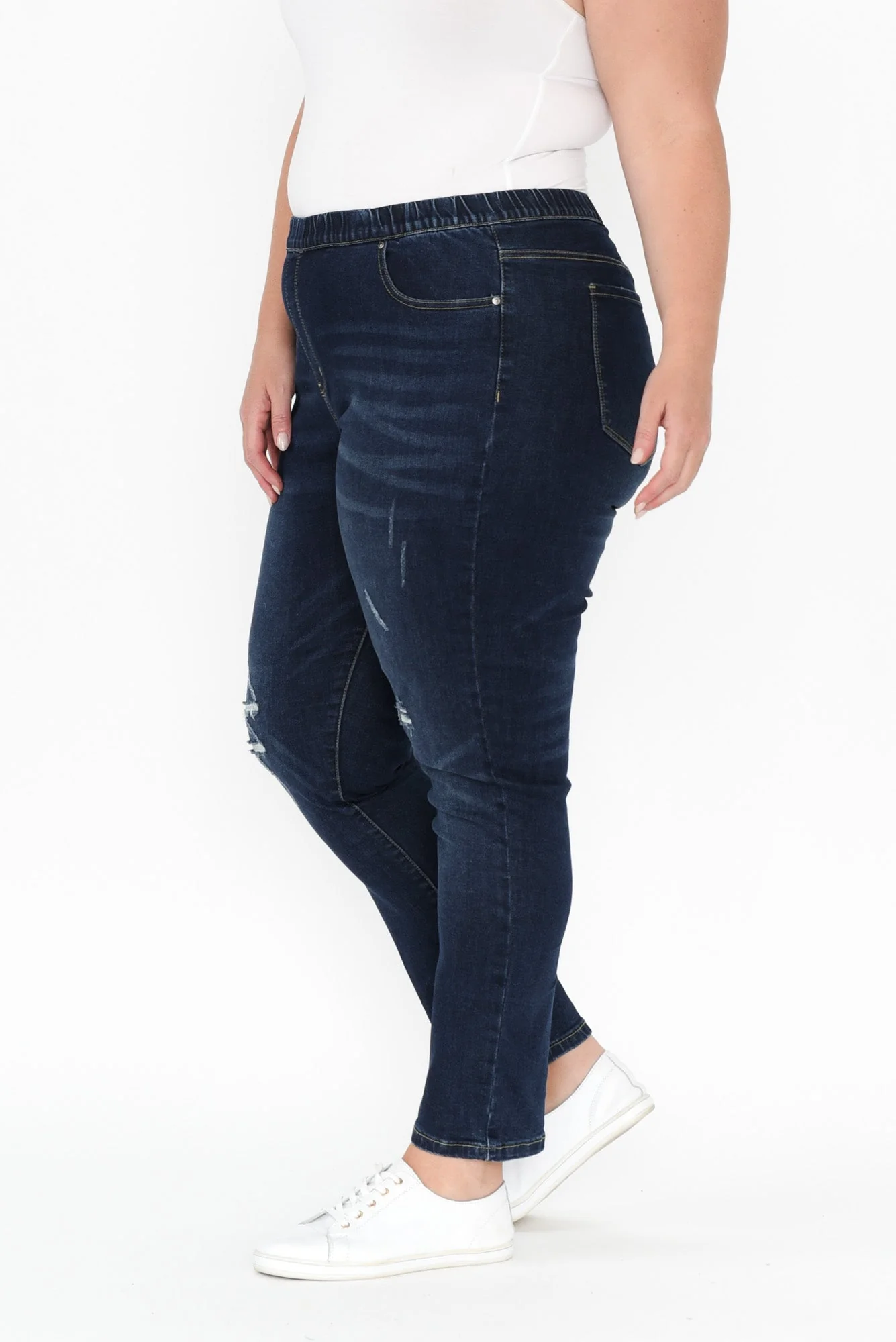 Zadie Distressed Dark Blue Stretch Jeans - Image 11