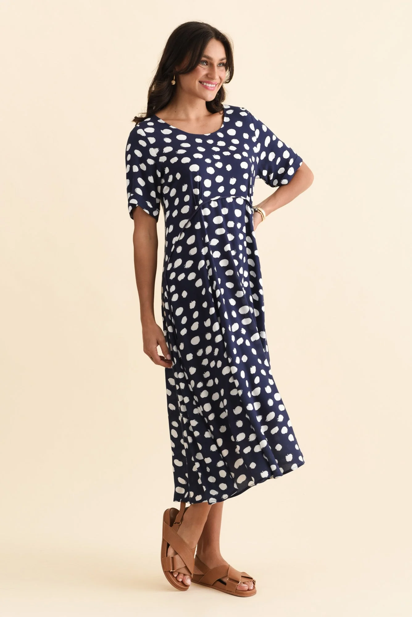Zaelia Navy Spot Crescent Dress - Image 3