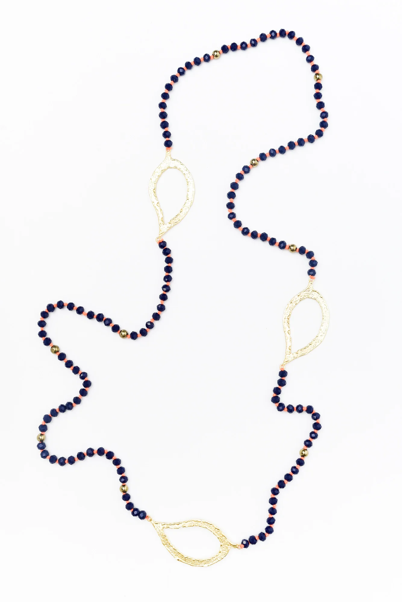 Zaire Navy Beaded Leaf Necklace - Image 3