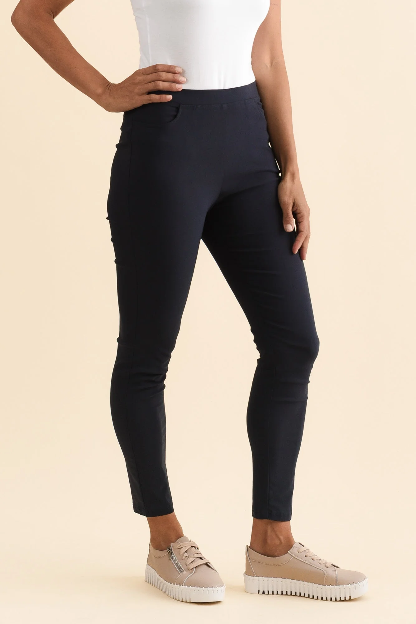 Zara Navy Stretch 7/8 Pants - Image 3