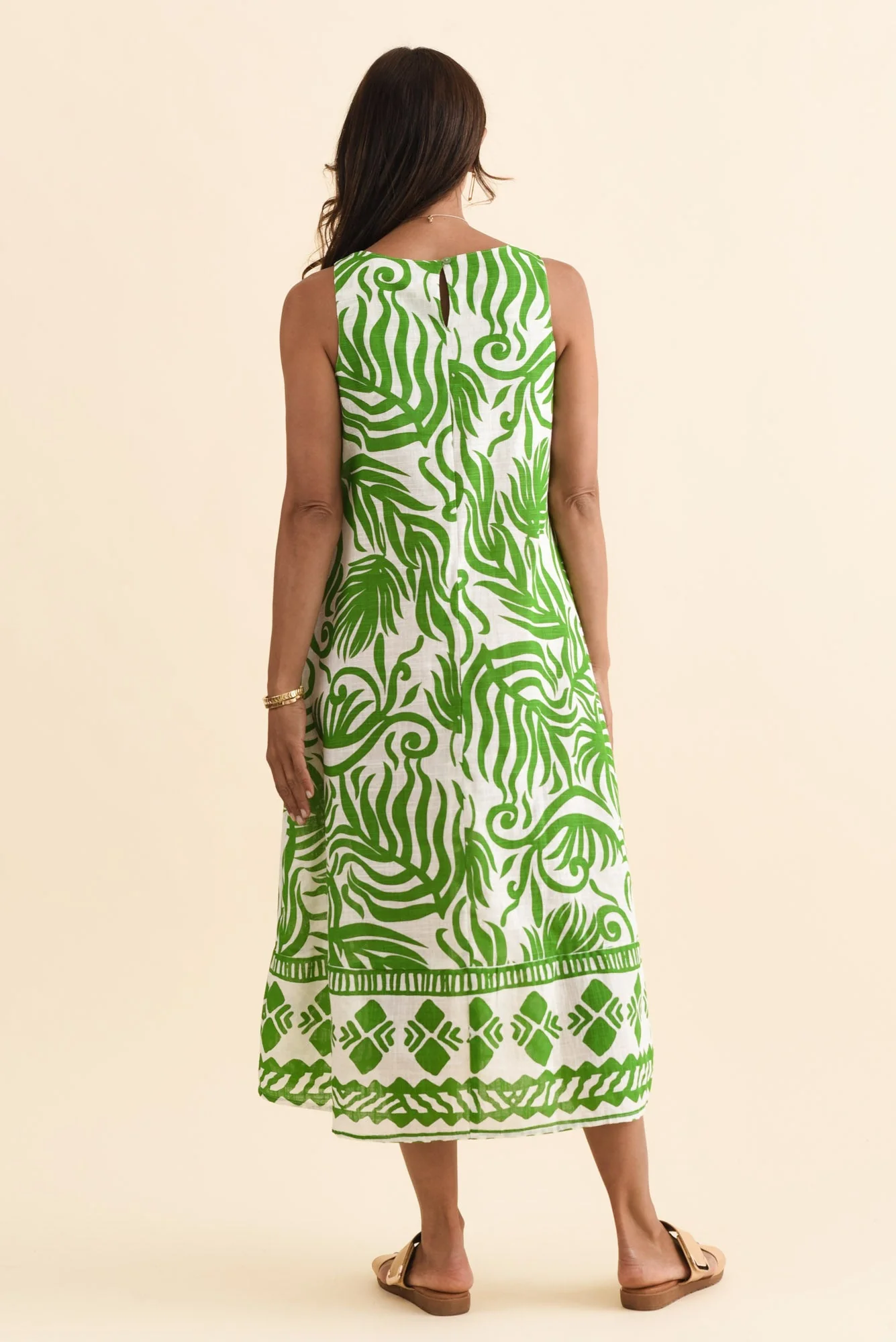 Zeldi Green Leaf Cotton Midi Dress - Image 4