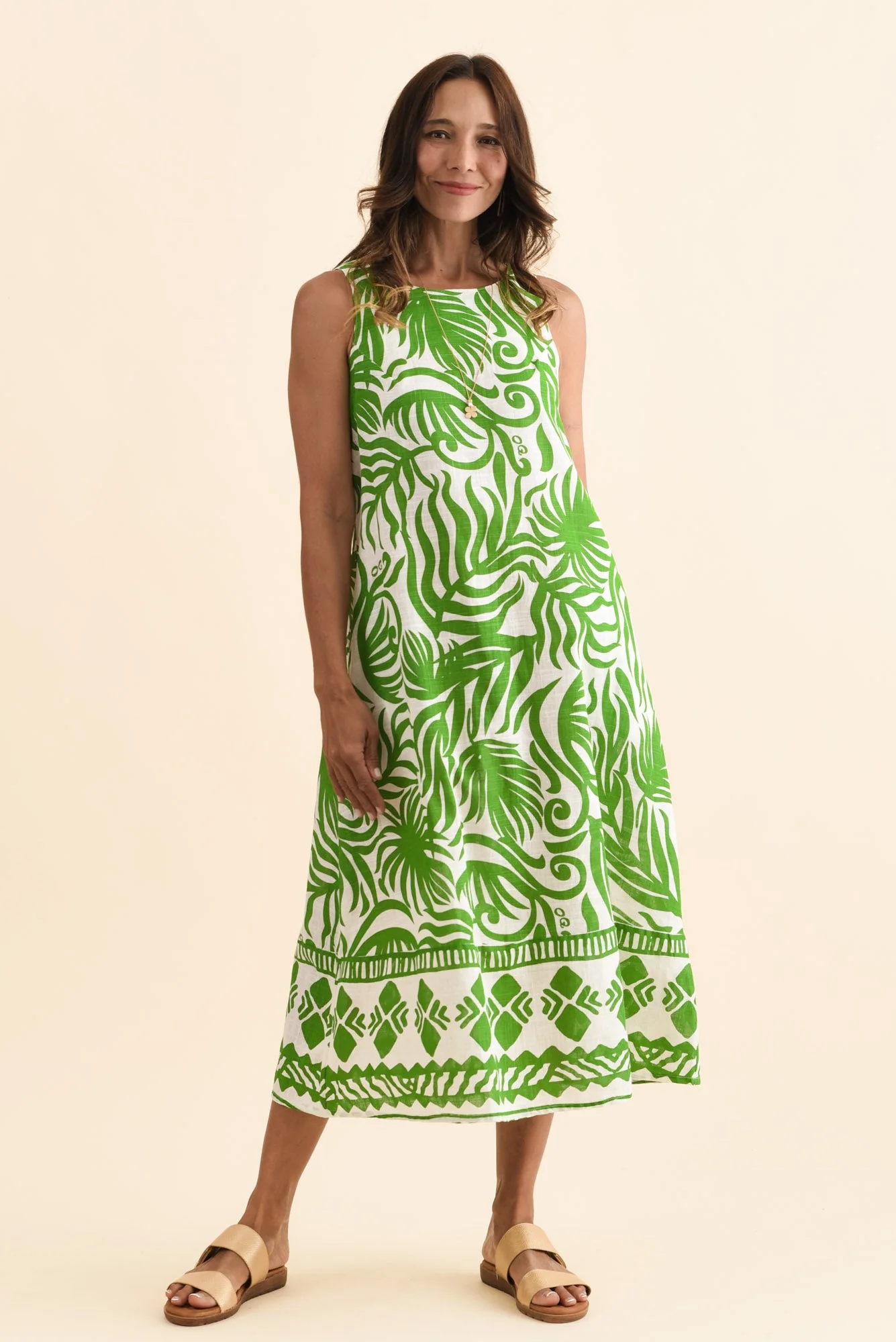 Zeldi Green Leaf Cotton Midi Dress - Image 6