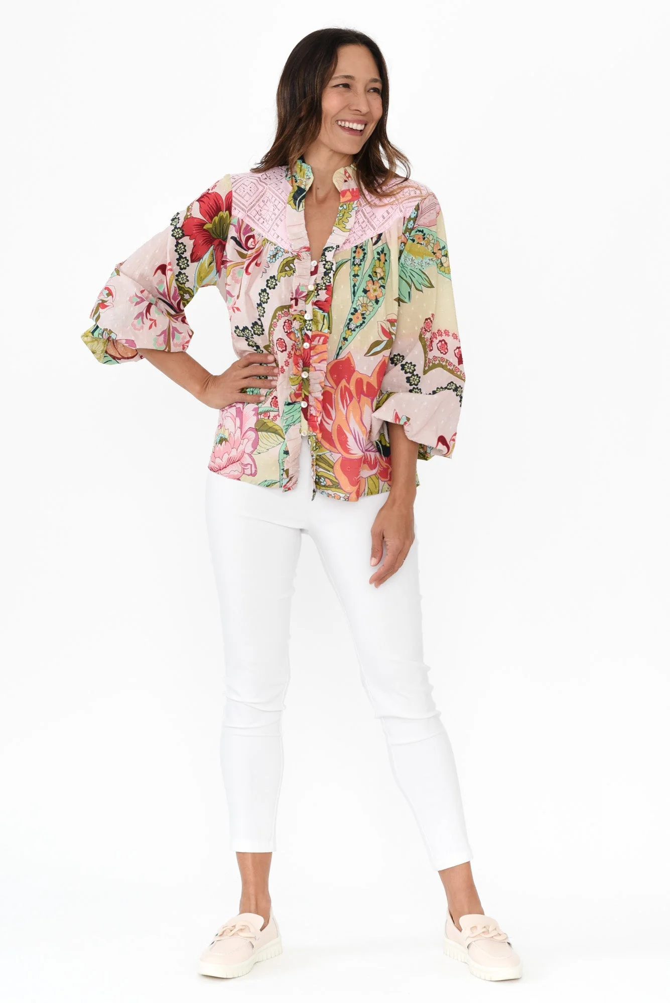 Zelena Pink Floral Cotton Blouse - Image 2
