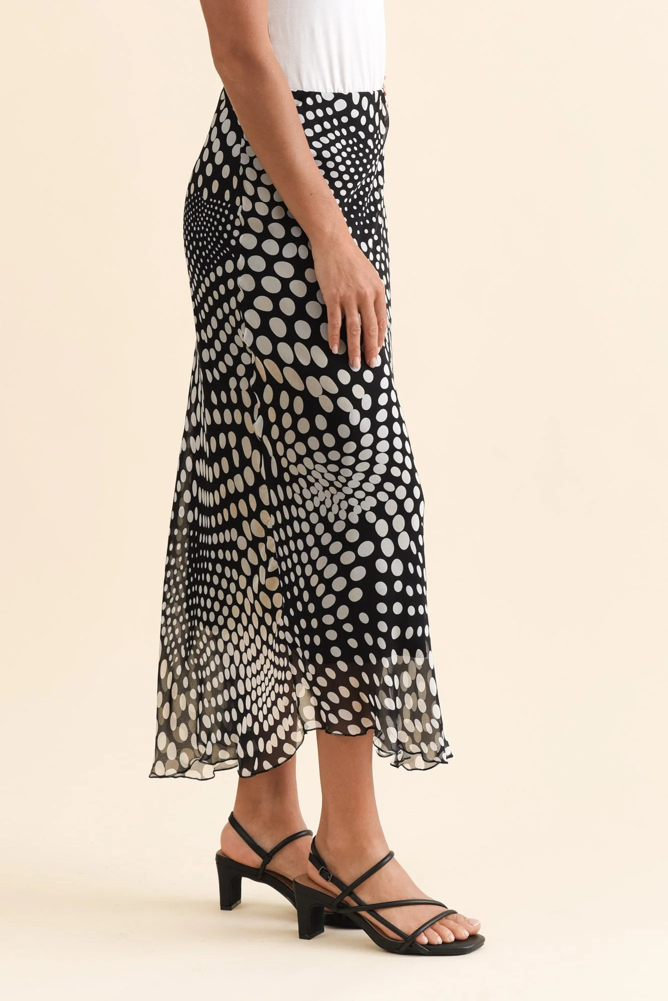 Zilpha White Spot Silk Skirt - Image 3